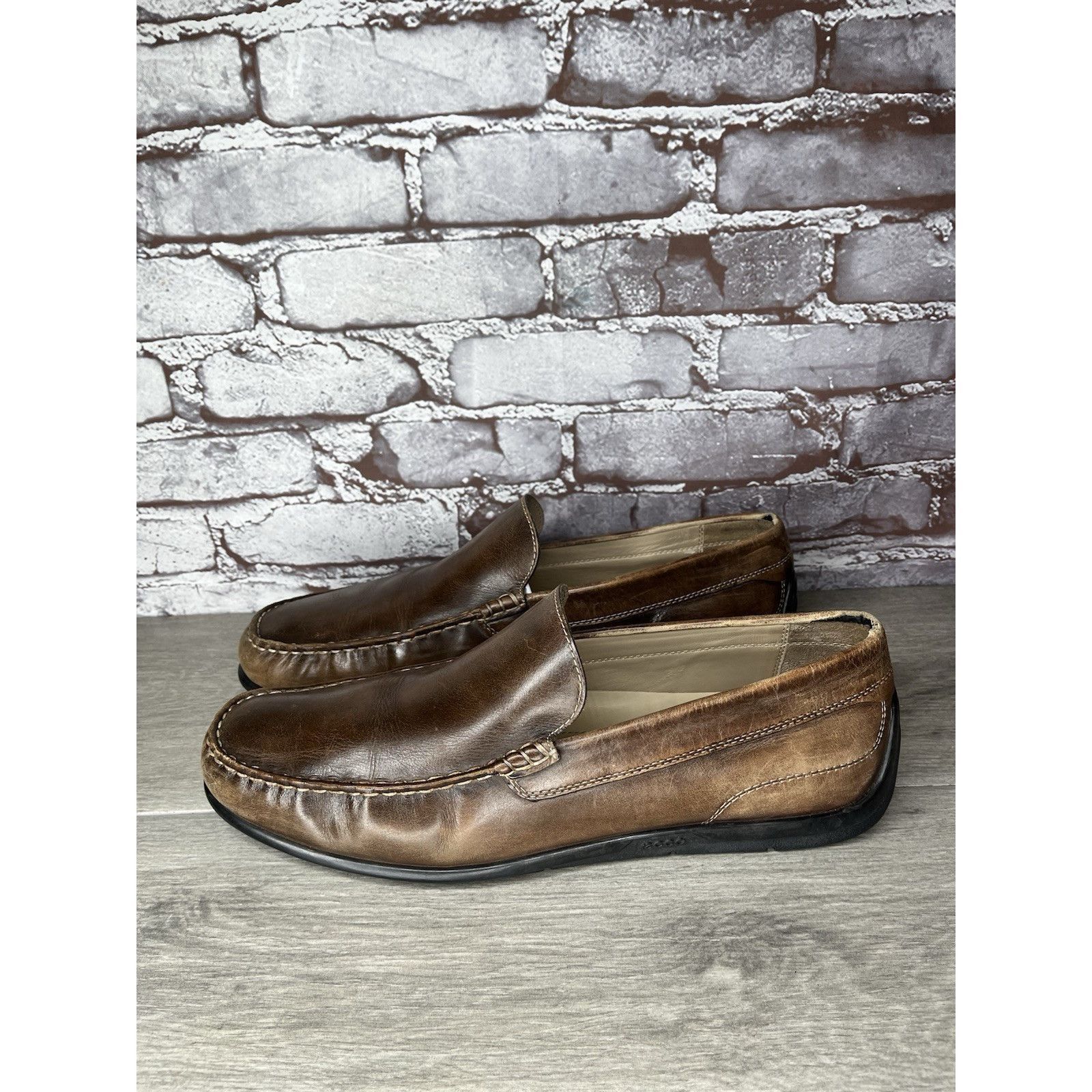 Ecco ECCO Brown Leather Slip On Casual Loafers Driving Shoes Men Size US 13 / EU 46 - 17 Thumbnail