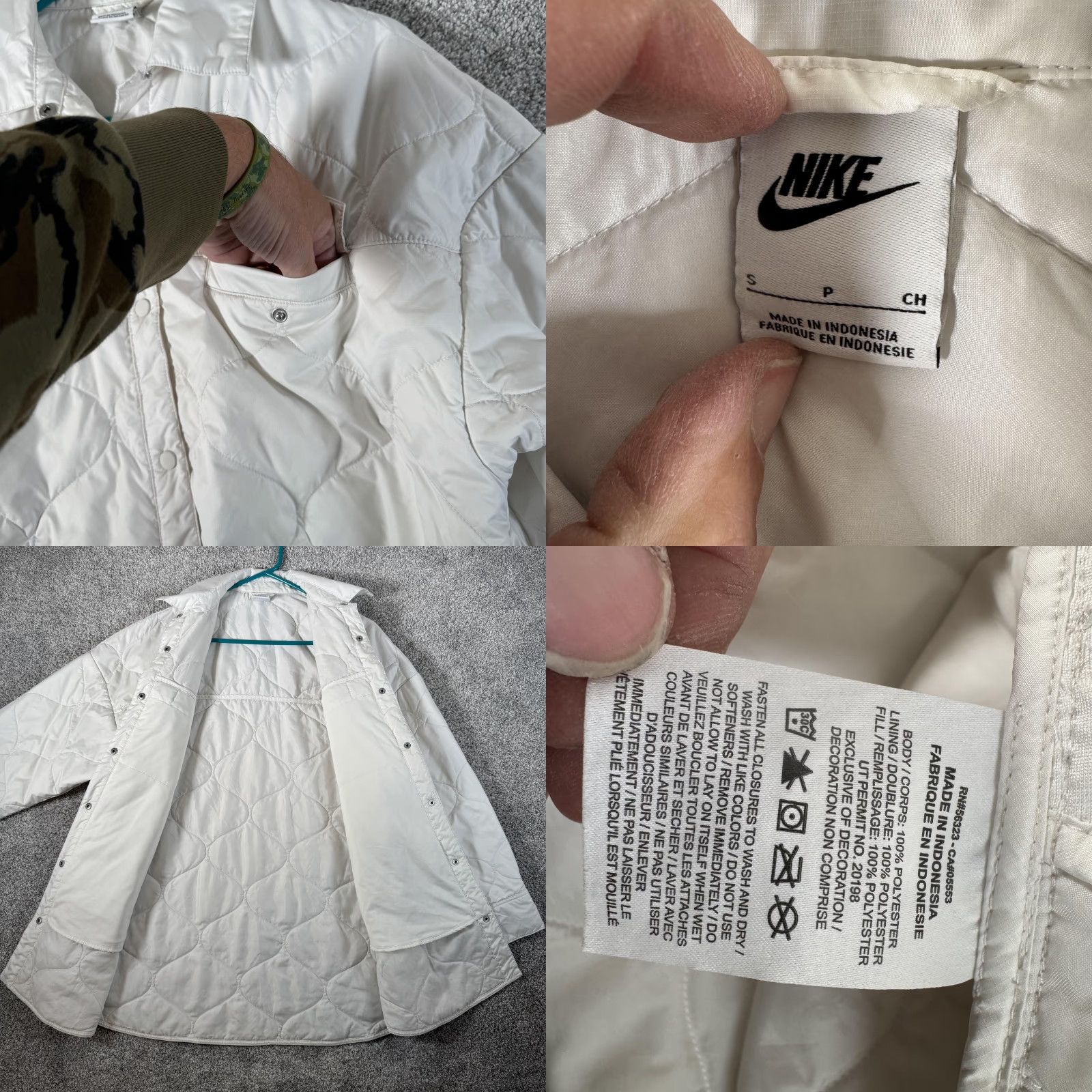 Nike Nike Quilted Shirt Jacket Mens Small White Snap Front Puffer Pockets FB8732-133 Size US S / EU 44-46 / 1 - 8 Thumbnail