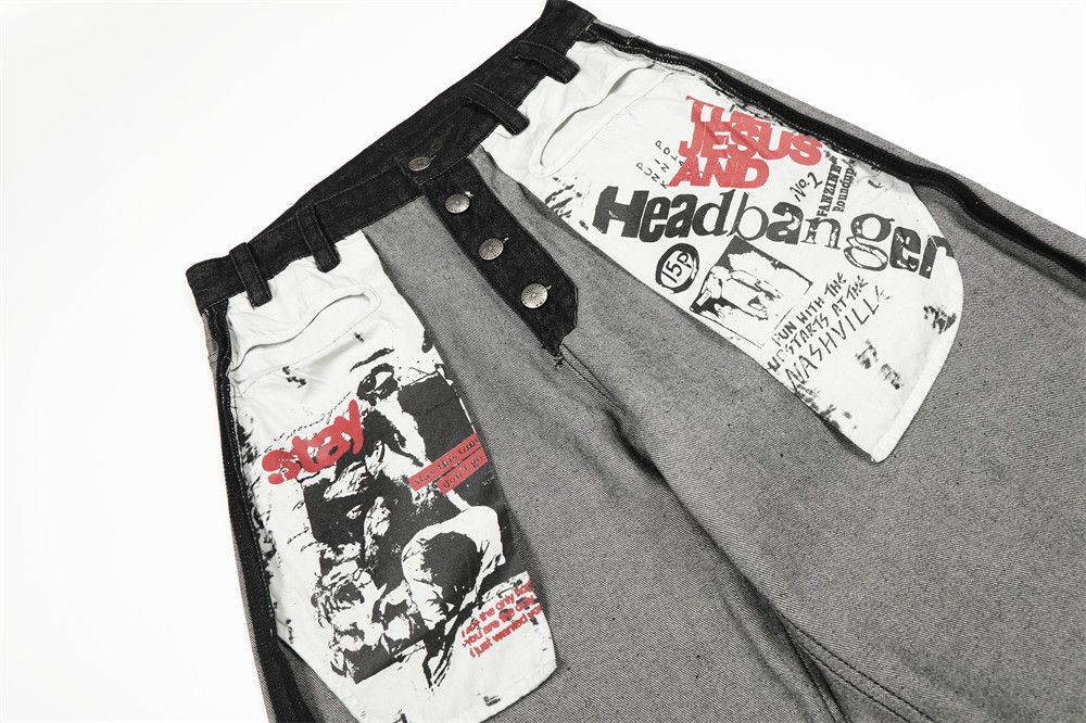 Vintage Men's American loose wide-leg large pocket printed jeans Size US 32 / EU 48 - 3 Thumbnail
