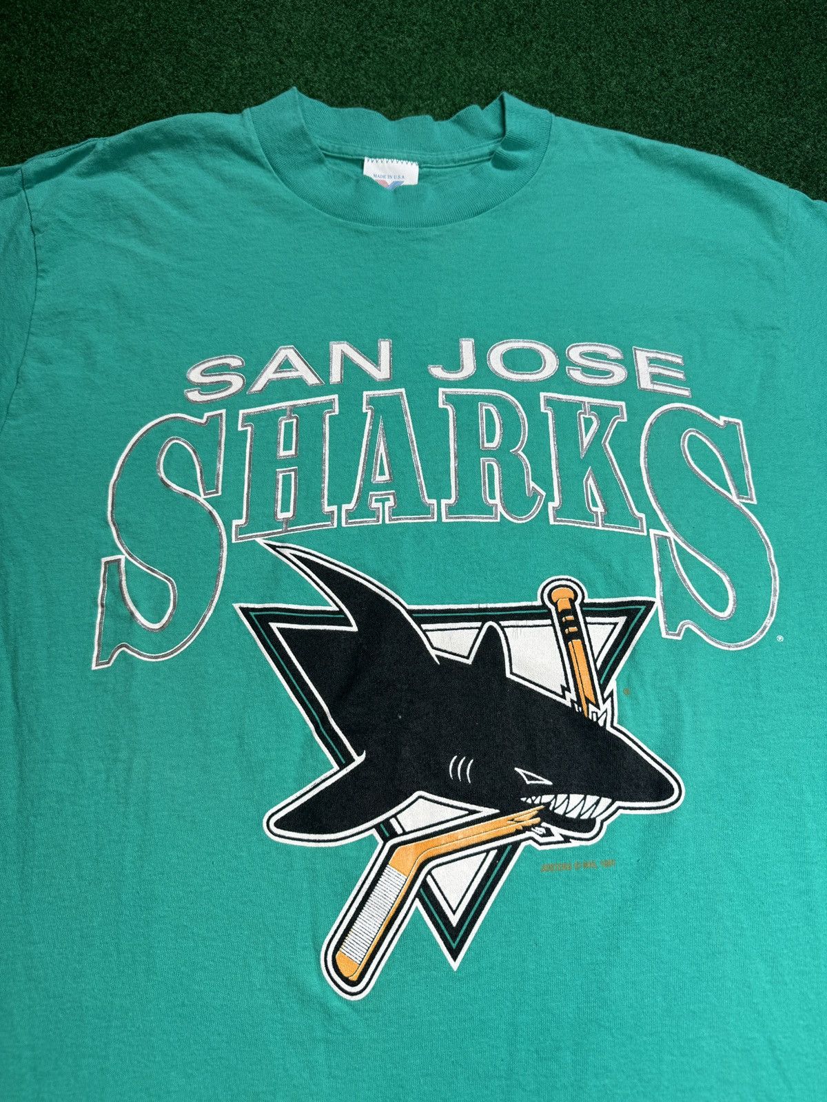 NHL × Starter × Vintage Vintage 90s San Jose Sharks Jostens Starter Mens T Shirt Size US XL / EU 56 / 4 - 2 Thumbnail