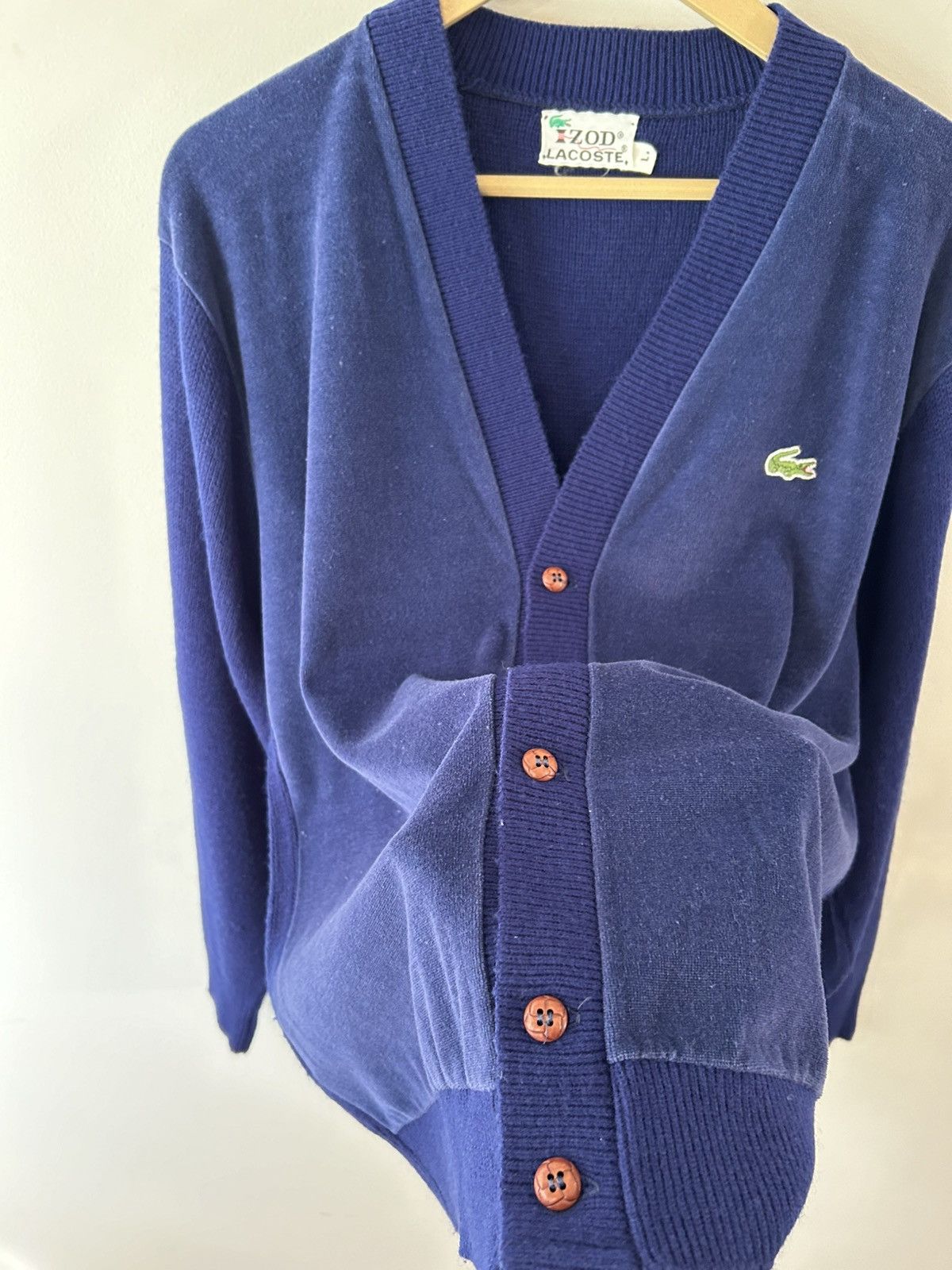 Izod × Lacoste VTG 70s 80s Izod Lacoste Blue Velour Knit Cardigan Sweater Size US L / EU 52-54 / 3 - 3 Thumbnail