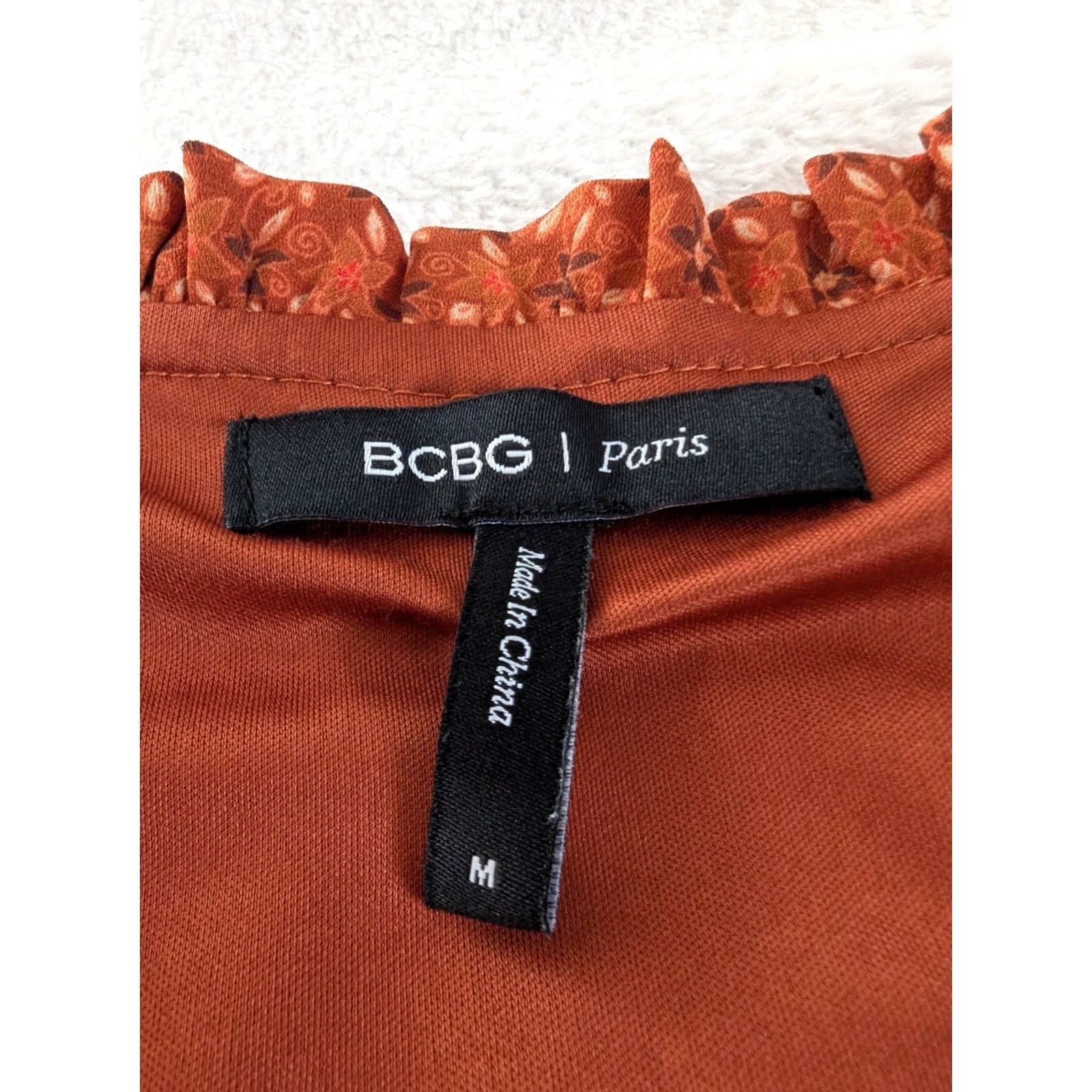 Bcbgmaxazria BCBGMAXAZRIA Blouse Short Sleeve Woman size M Orange Ruffle Peasant Paris Burnt Orange Size M / US 6-8 / IT 42-44 - 5 Thumbnail