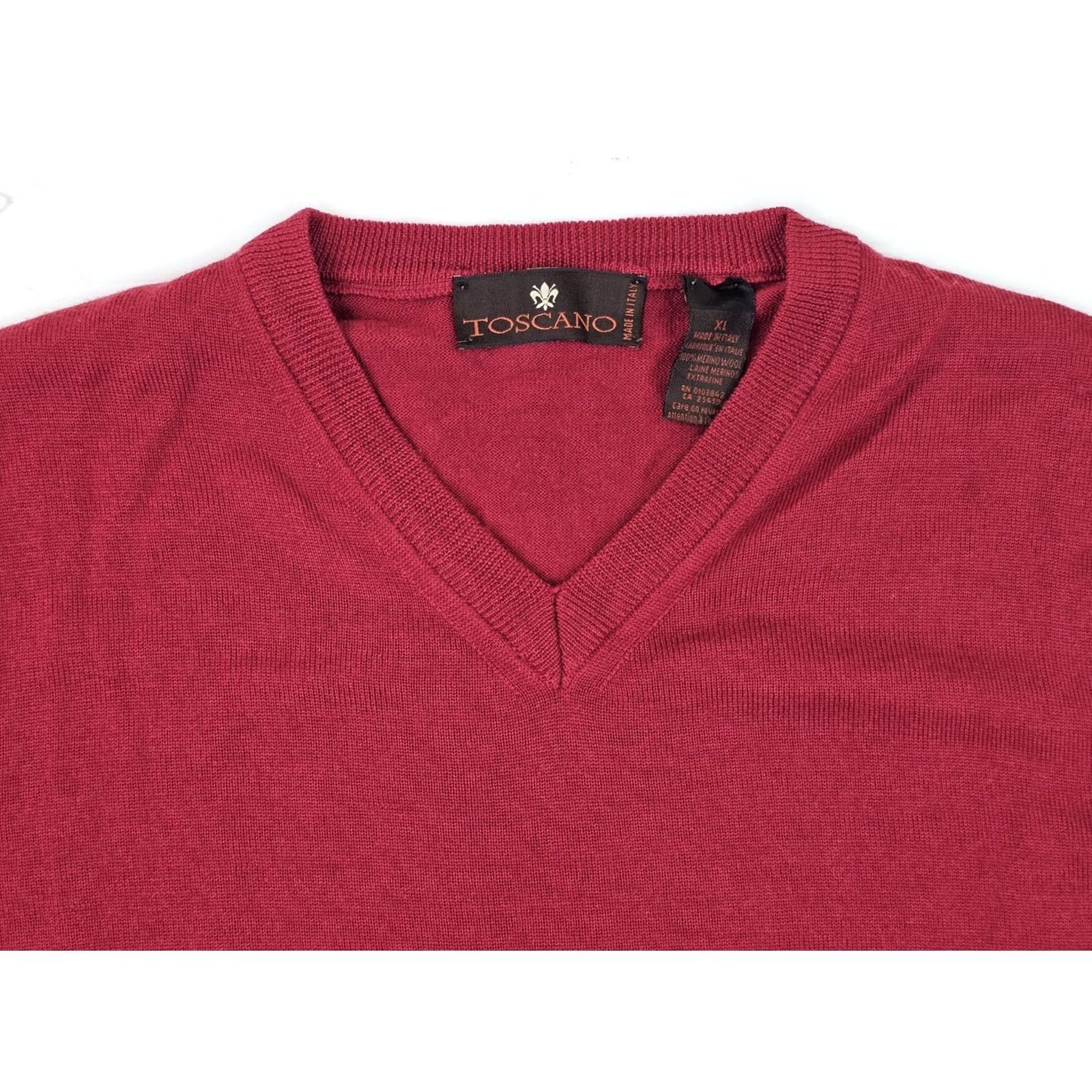 Vintage Toscano 100% Merino Wool V-Neck Pullover Sweater Men XL Burgundy Wine Italy Shirt Pullover Men XL Burgundy 100% Merino Wool Italy Size US XL / EU 56 / 4 - 3 Thumbnail