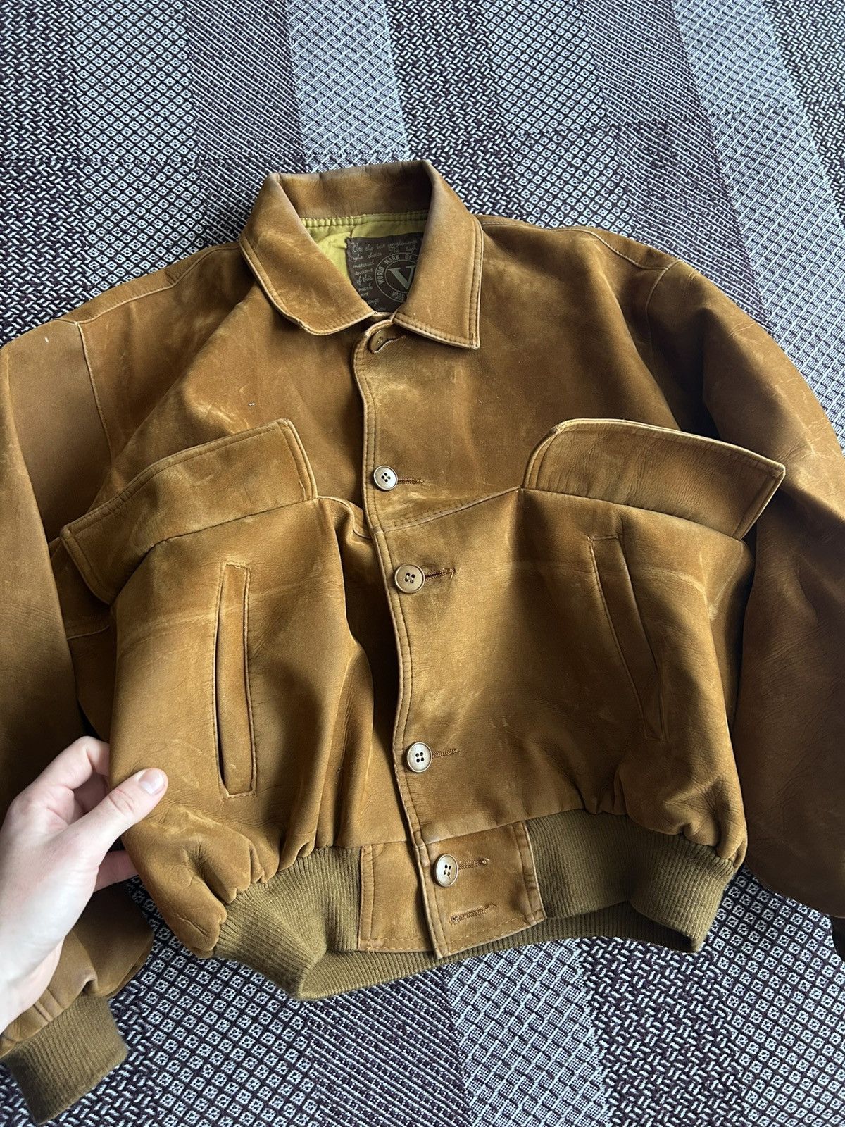 Genuine Leather Vintage Leather Bomber Jacket 90s Faded Japanese Vibe Size L Size US L / EU 52-54 / 3 - 8 Thumbnail