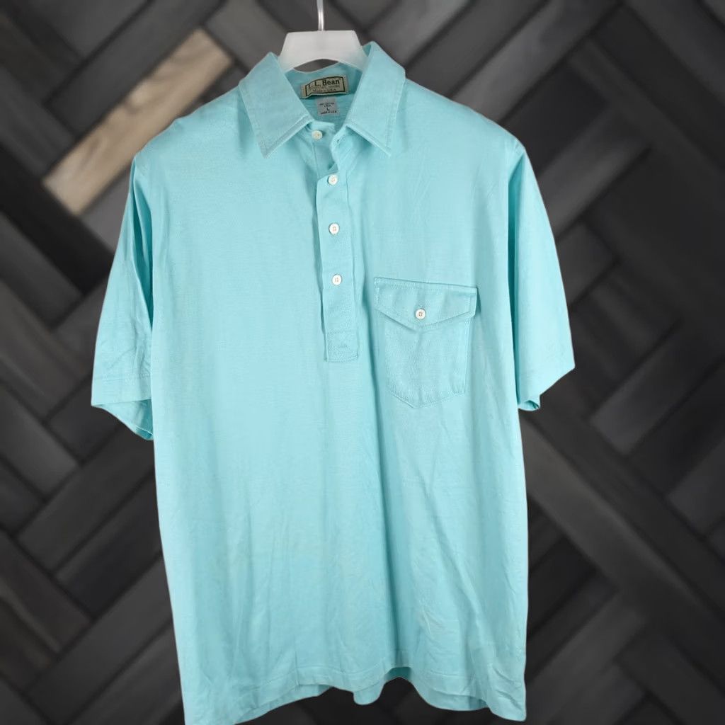 Vintage VINTAGE LL Bean Polo Shirt Aqua Cotton Lisle Large USA 80s Mens Polo Shirt Vintage 80s LL Bean Mens Large Size US L / EU 52-54 / 3 - 1 Thumbnail