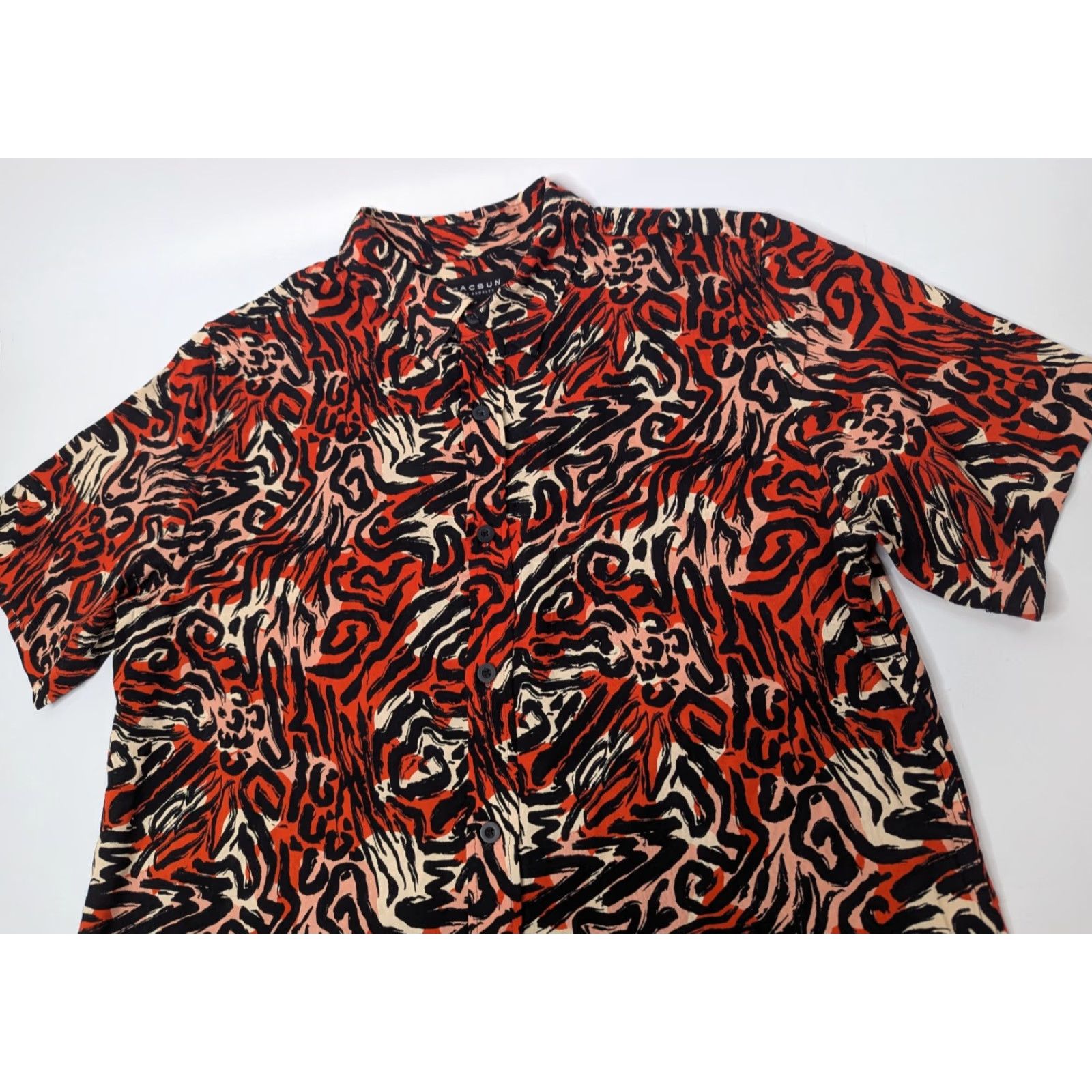 Pacsun VINTAGE Pacsun Shirt Main Selling Point: PacSun Men's Large Orange Swirl Stripe Animal Print Resort Rayon Button Shirt Size US L / EU 52-54 / 3 - 2 Thumbnail