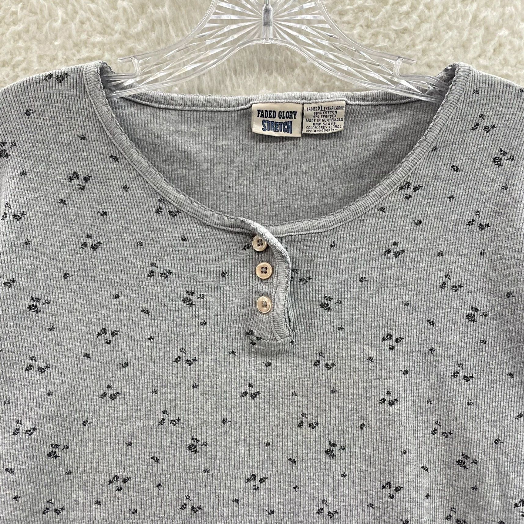 Faded Glory VINTAGE 90s Y2K Henley Top XL Thermal Waffle Knit Grey Ditsy Floral Fairy Grunge Shirt Mens Size XL / US 12-14 / IT 48-50 - 3 Thumbnail