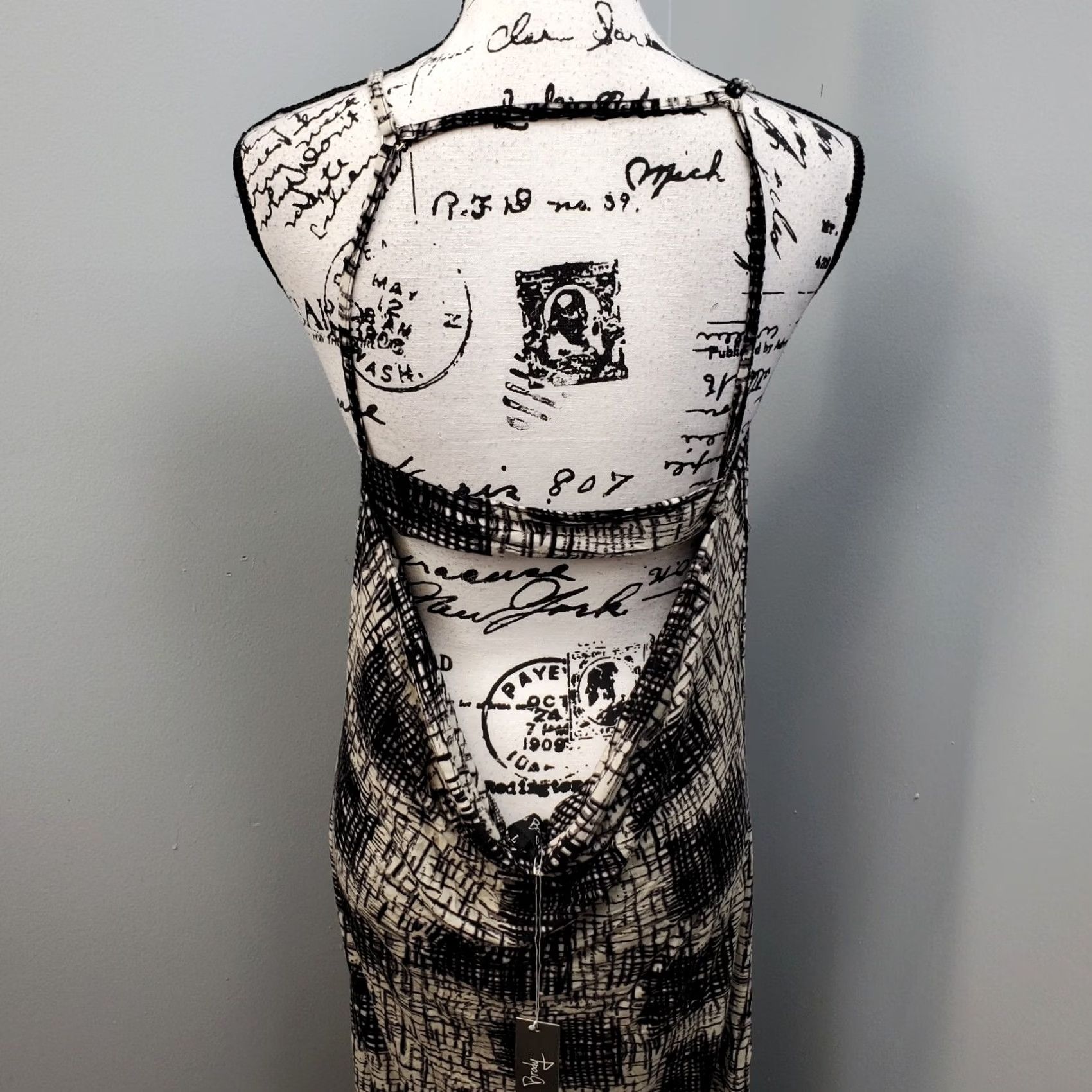 Vintage Josh Brody Maxi Dress Women L Black White Geometric Backless Strappy Sleeve Sleeveless Crew Neck Casual Party/Cocktail Size L / US 10 / IT 46 - 5 Thumbnail