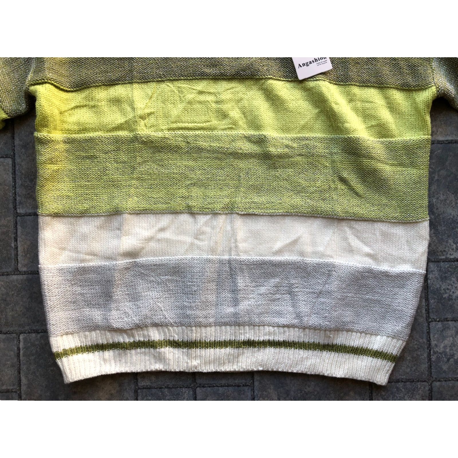 Vintage Angashion Sweater Womens Medium Green White Striped Pullover 100% Acrylic NWT Size M / US 6-8 / IT 42-44 - 7 Thumbnail