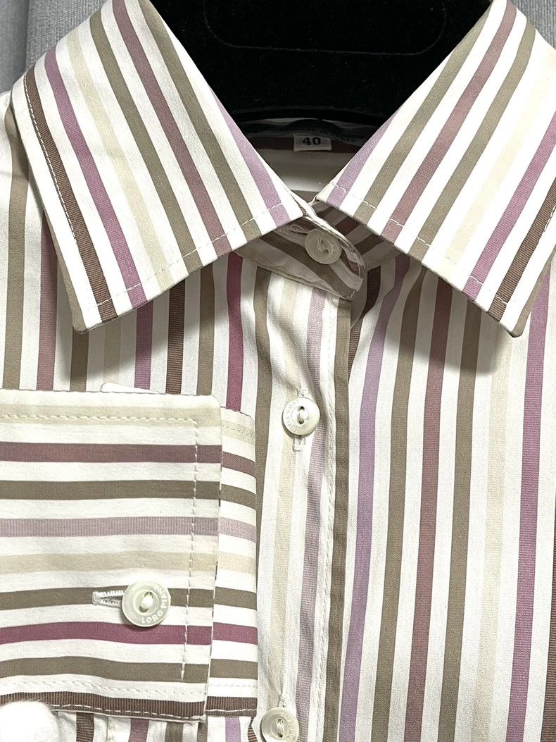 Loro Piana LORO PIANA Warm color striped ladies shirt Size XS / US 0-2 / IT 36-38 - 3 Thumbnail