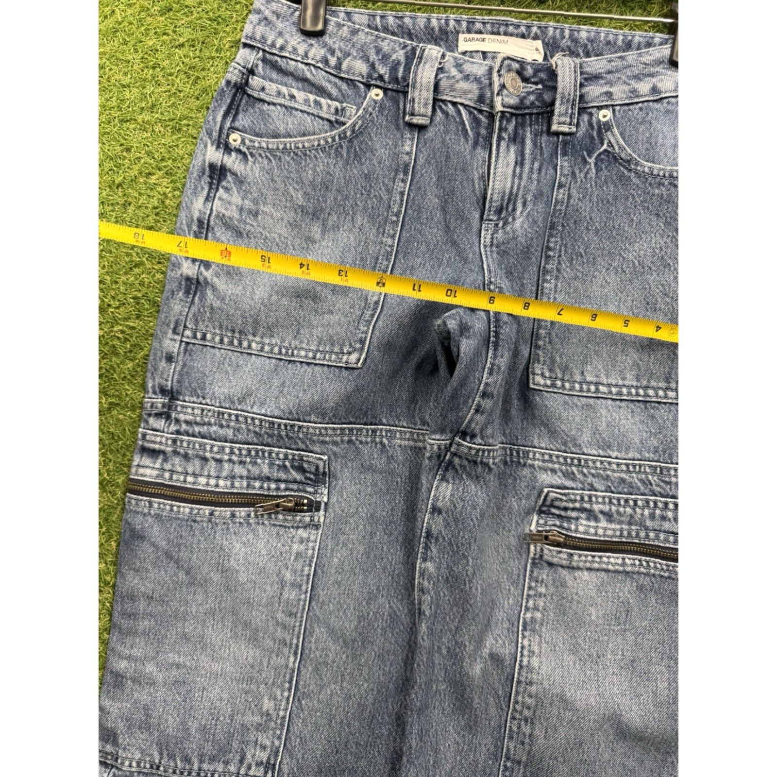 Garage Garage Denim Y2K Cargo Jeans Womens 26 Wide-Leg Baggy Skater Zip Pockets Denim Blue Cargo Pocket Distressed Pockets High Rise Button Zip Womens Jeans Size 26" / US 2 / IT 38 - 6 Thumbnail