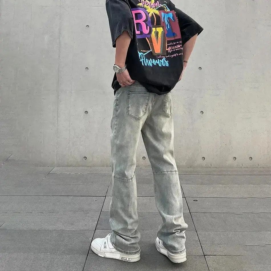Japanese Brand Ripped Jeans Men Street Fashion Y2k Style Original Trousers Size US 32 / EU 48 - 2 Thumbnail