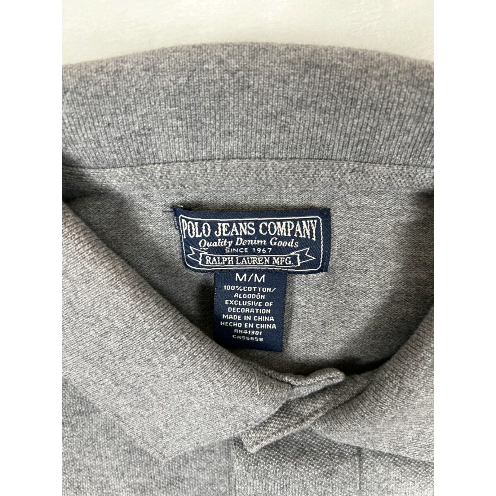 Vintage Polo Jeans Company Polo Shirt Mens Medium Gray RL Logo 67 Sleeve Patch Short Sleeve Knit Cotton Casual Summer 100% Cotton Mens Size US M / EU 48-50 / 2 - 3 Thumbnail