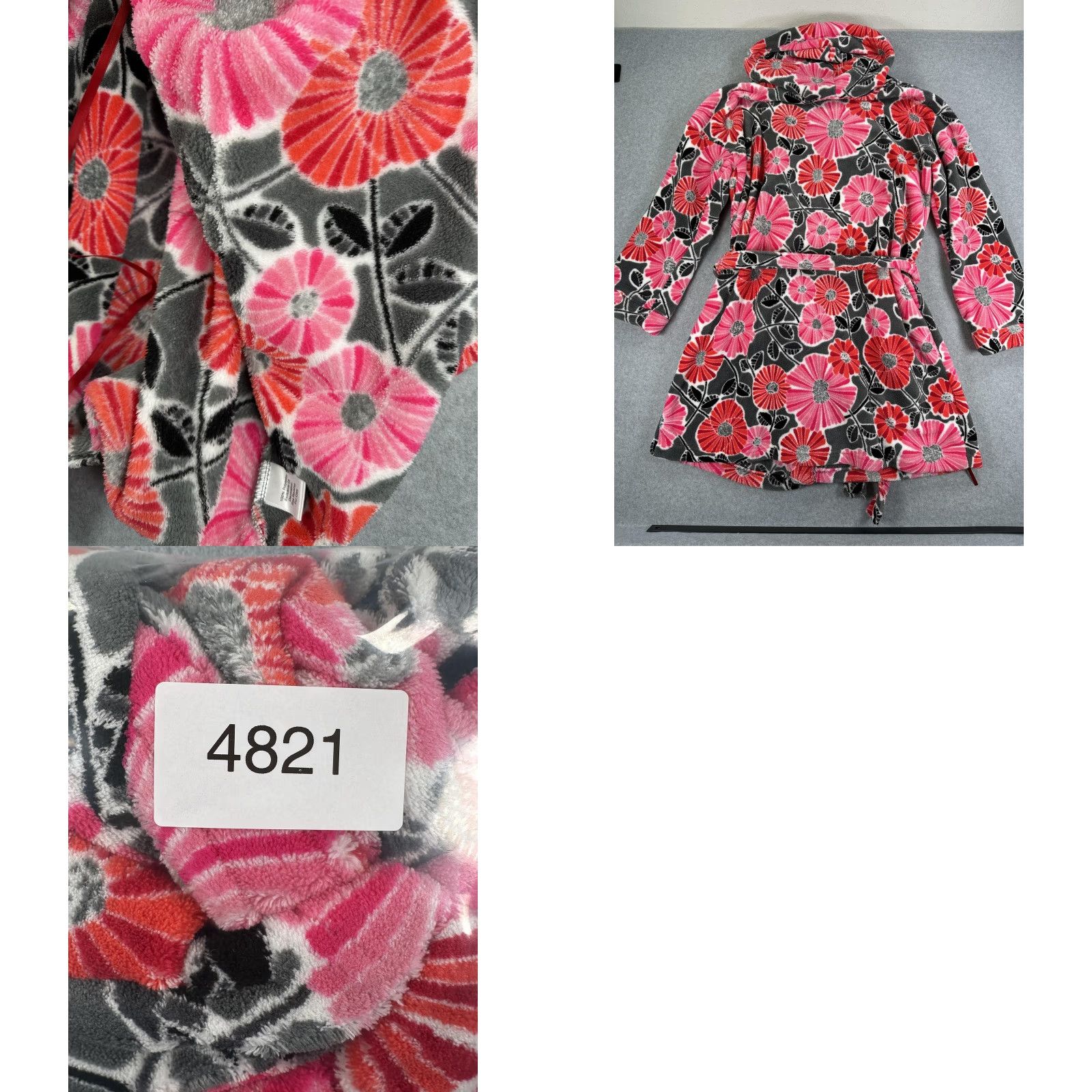 Vera Bradley Vera Bradley Robe Womens XL Multicolor Floral Fleece Kimono Hooded Belted Size ONE SIZE - 8 Thumbnail