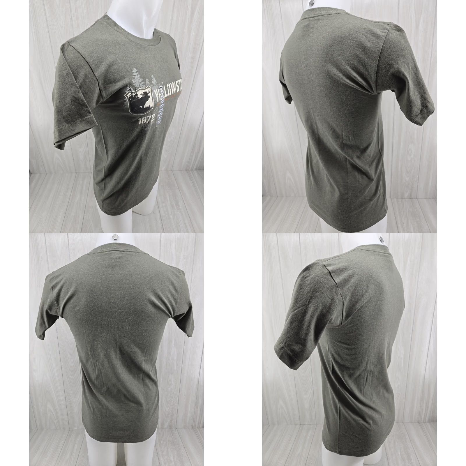 Vintage VINTAGE Yellowstone N.P. T-Shirt Green S Prairie MT. 100% Cotton Made In U.S.A. Men's Short Sleeve Body Measurements 17-18-8-27 Size US S / EU 44-46 / 1 - 8 Thumbnail
