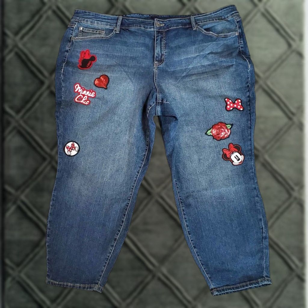Disney VINTAGE Womens Disney Jeans 28 Capris Mickey Mouse Patches Disney Denim Jeans Womens Size 28 Blue Cotton Blend Denim Size 28" / US 6 / IT 42 - 1 Thumbnail