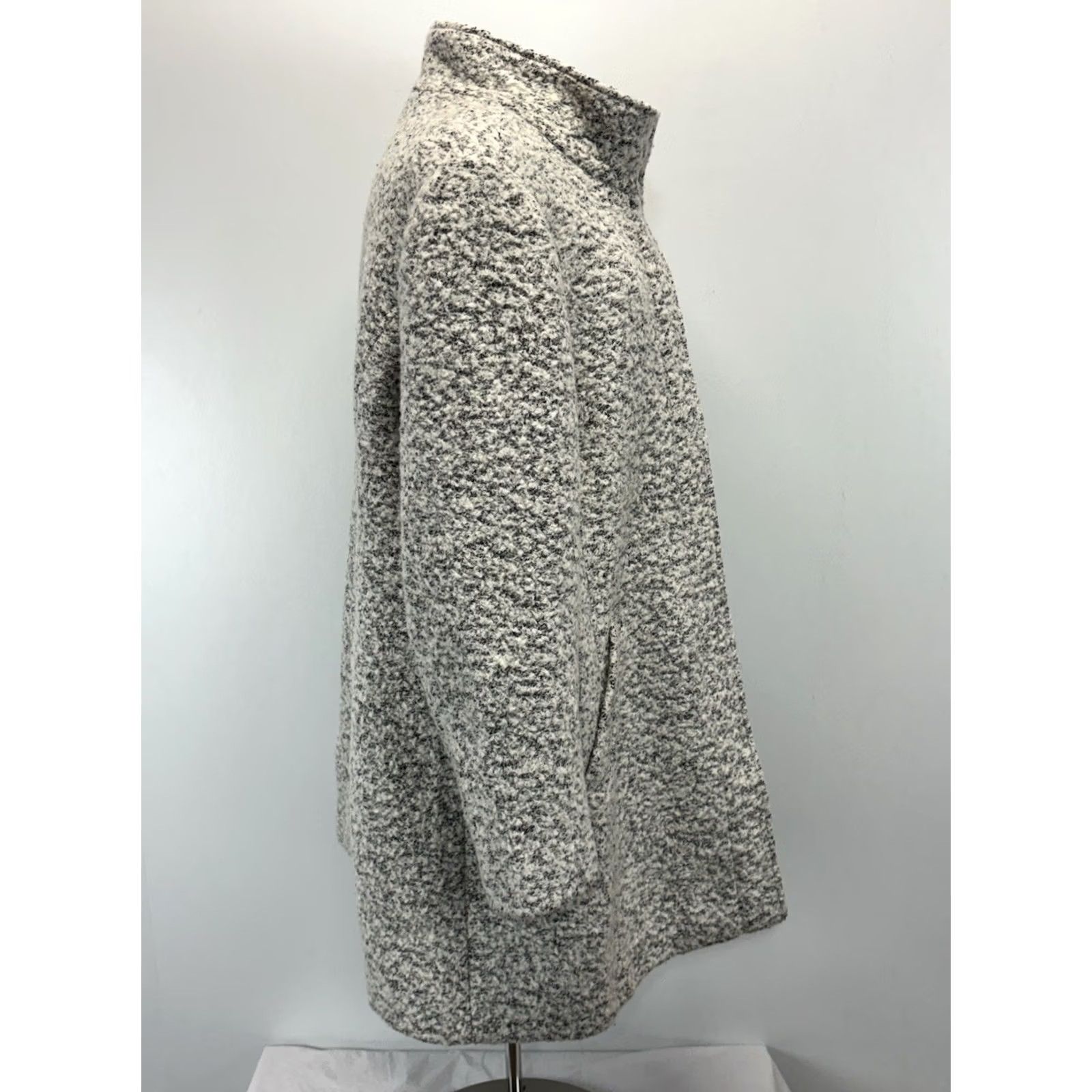 Loft LOFT Coat Wool Blend Marled Boucle Funnel Neck Full Zip Mid-Length Womens 18 Grey Size XXL / US 16-18 / IT 52-54 - 4 Thumbnail