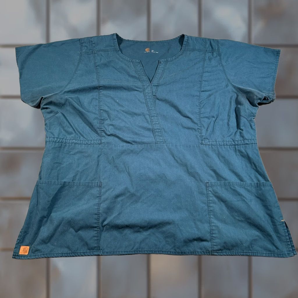 Carhartt VINTAGE Carhartt Med Scrub Top Womens 3XL Solid Blue-Green 2 Pocket Nursing Short Sleeve Size XXL / US 16-18 / IT 52-54 - 1 Thumbnail
