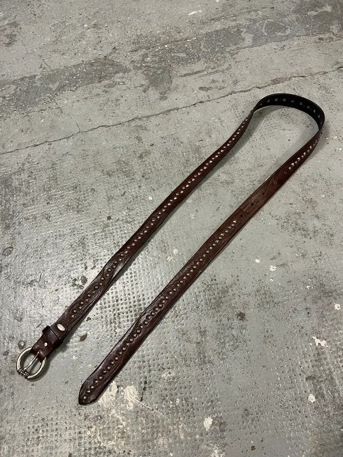 Designer × Vintage 2000s Nanni Studded Brown Leather Belt Size ONE SIZE - 4 Thumbnail
