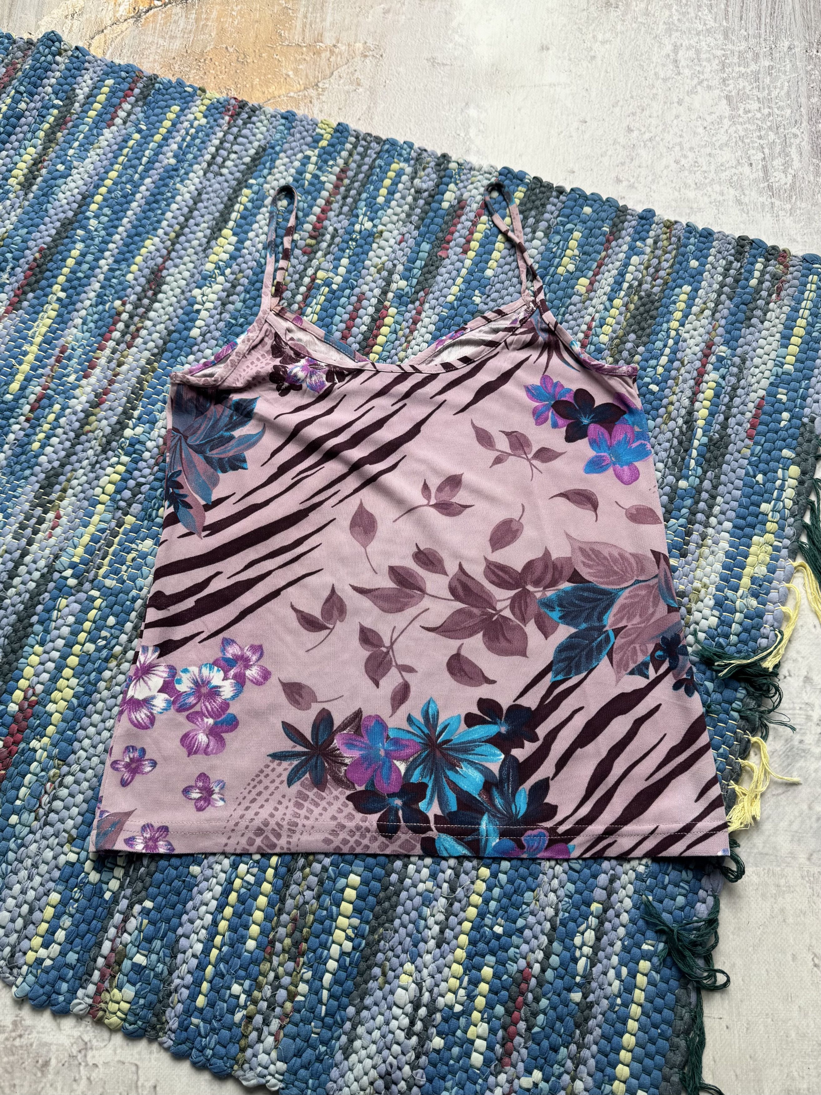Vintage Vintage Floral Cami Top Pink Purple Y2K Spaghetti Strap Size M / US 6-8 / IT 42-44 - 4 Thumbnail