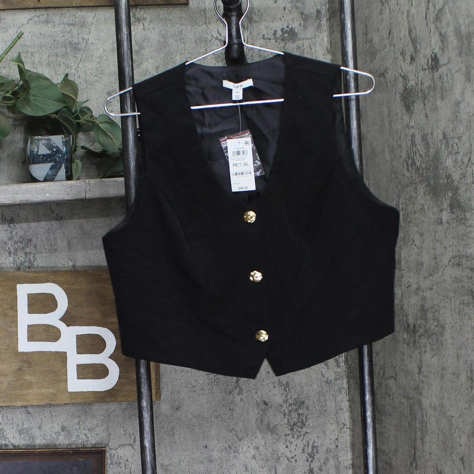Bar III Nwt Bar Iii Button-front Cropped Vest 100207006pt Black Pxl Size XL / US 12-14 / IT 48-50 - 1 Thumbnail
