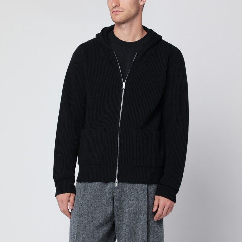 Lardini Black Wool And Cashmere Hooded Cardigan