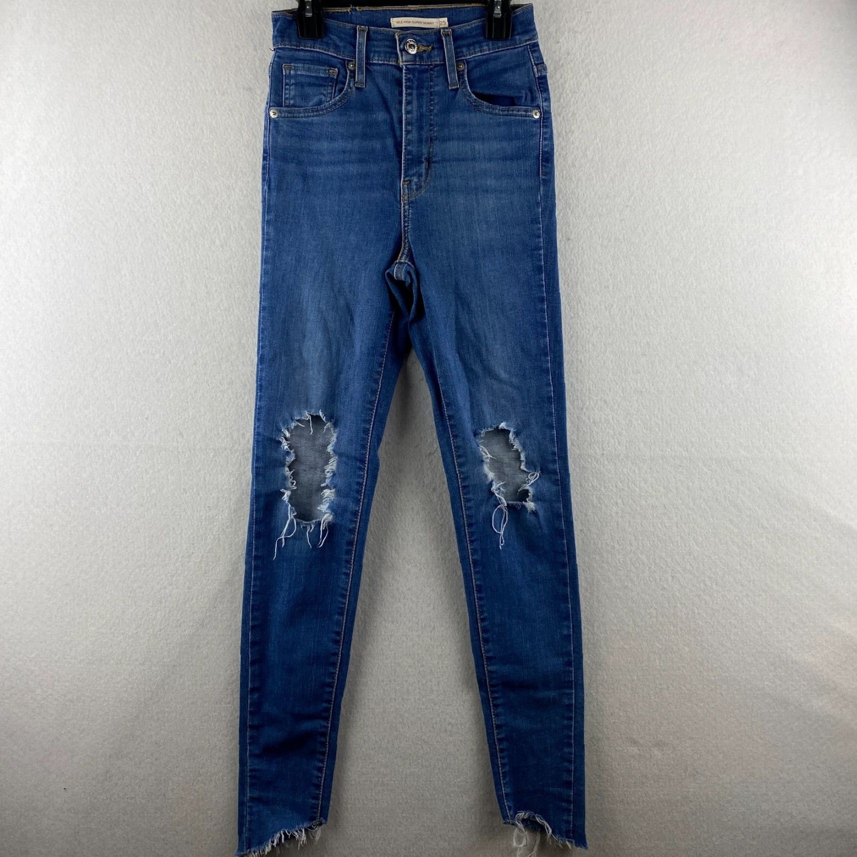 Levi's Levi's Mile High Super Skinny Jeans Womens 25 Blue Denim Distressed 5-Pocket Rise High Slim Fit Jeans Womens Boys Girls Size 42" / US 20 - 2 Thumbnail
