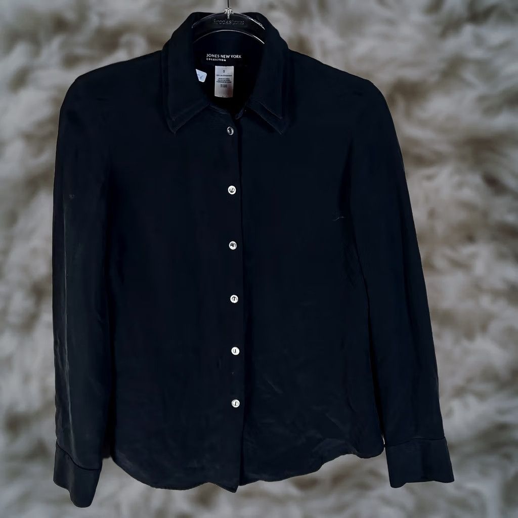 Jones New York Jones New York Collection Black 100% Silk Button Up Blouse Long Sleeve Size 8 Ladies Shirt Size M / US 6-8 / IT 42-44 - 1 Thumbnail