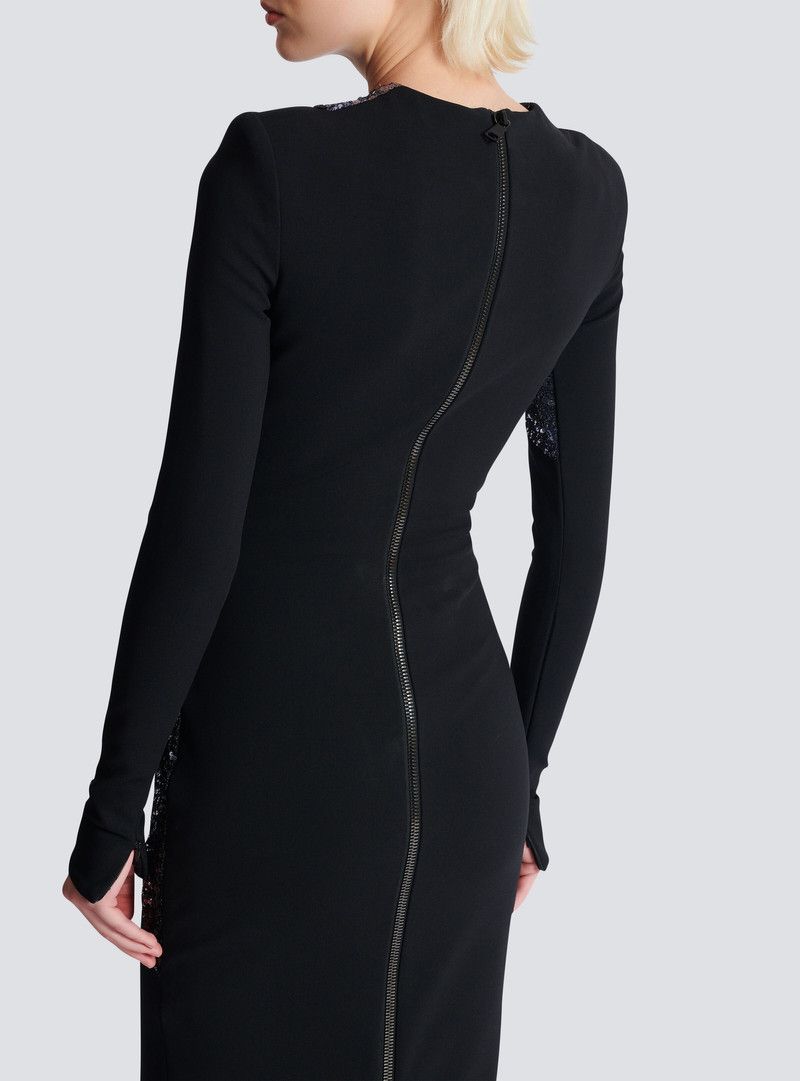 Balmain o1s1wg110526 Long Embroidered Dress with Face Motif in Black Size XL / US 12-14 / IT 48-50 - 6 Thumbnail