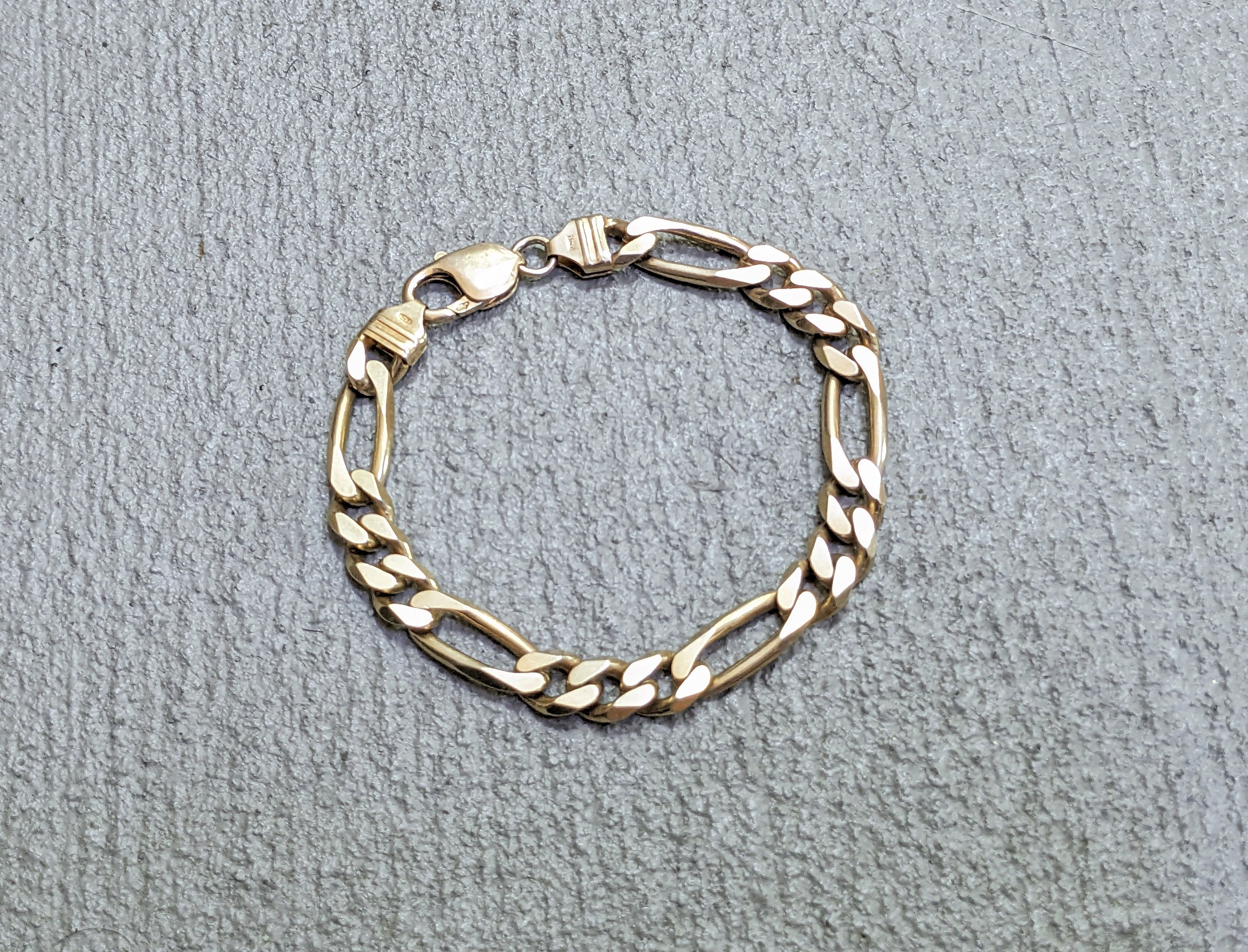 Jewelry x Sterling Silver Vintage Sterling Silver Bracelet Figaro 8.25" Italy Biker in Gold, Men's
