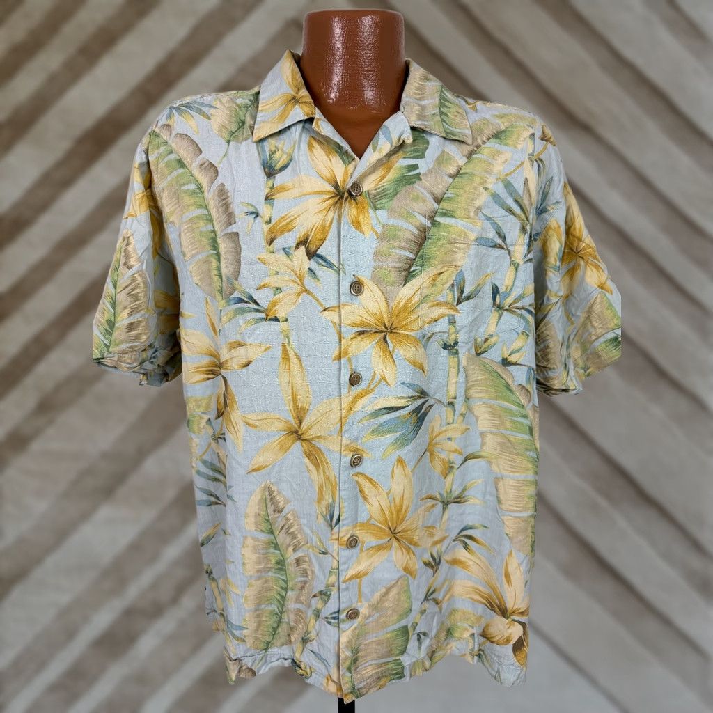 Tommy Bahama Tommy Bahama Shirt Men Large Silk Hawaiian Bamboo Floral Leaf Camp Collar Aloha Shirt Size US L / EU 52-54 / 3 - 1 Thumbnail
