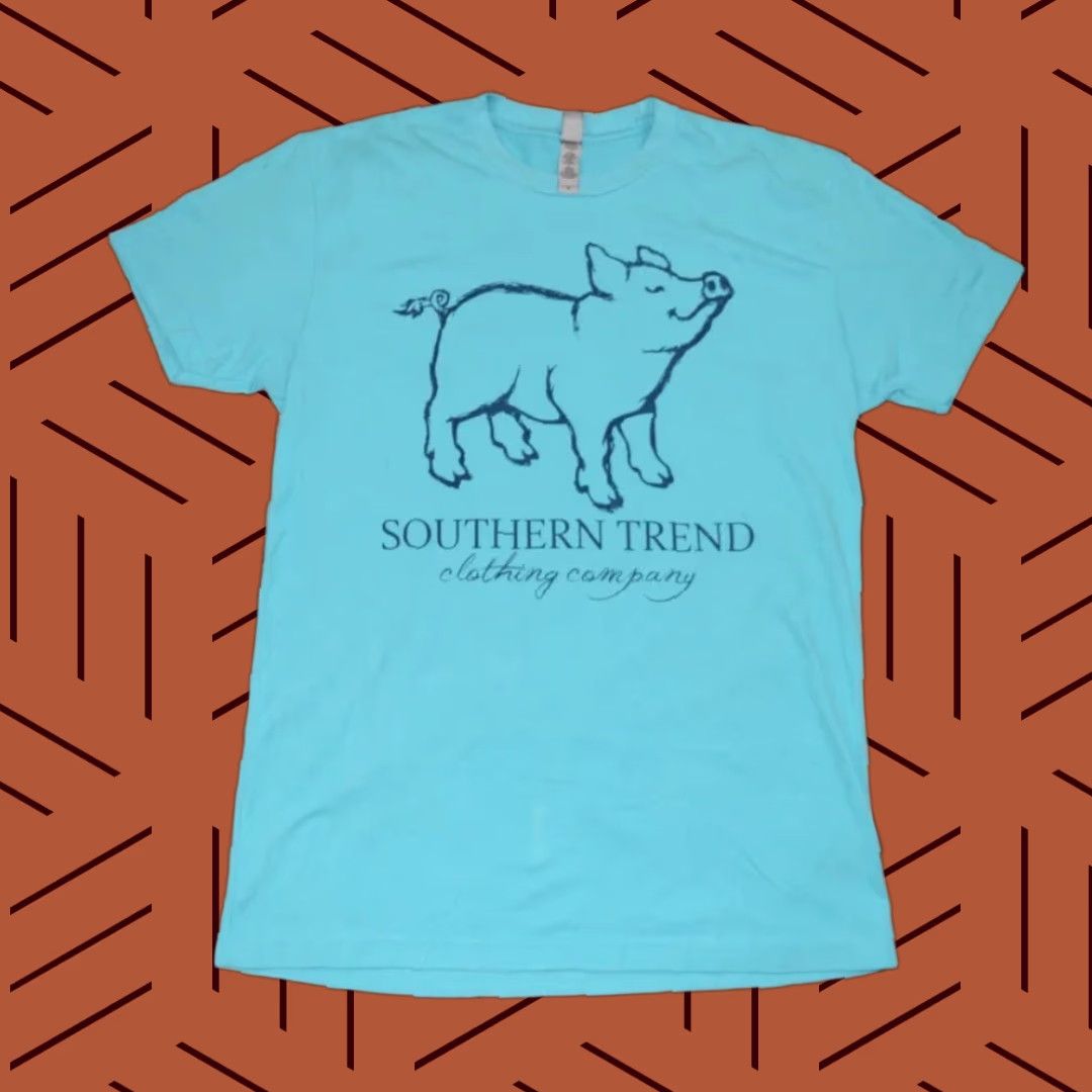 Vintage SOUTHERN TREND CLOTHING COMPANY ADULT MEDIUM T-Shirt BLUE Logo Pig Casual Short Sleeve Women M Size 32" / US 10 / IT 46 - 1 Thumbnail