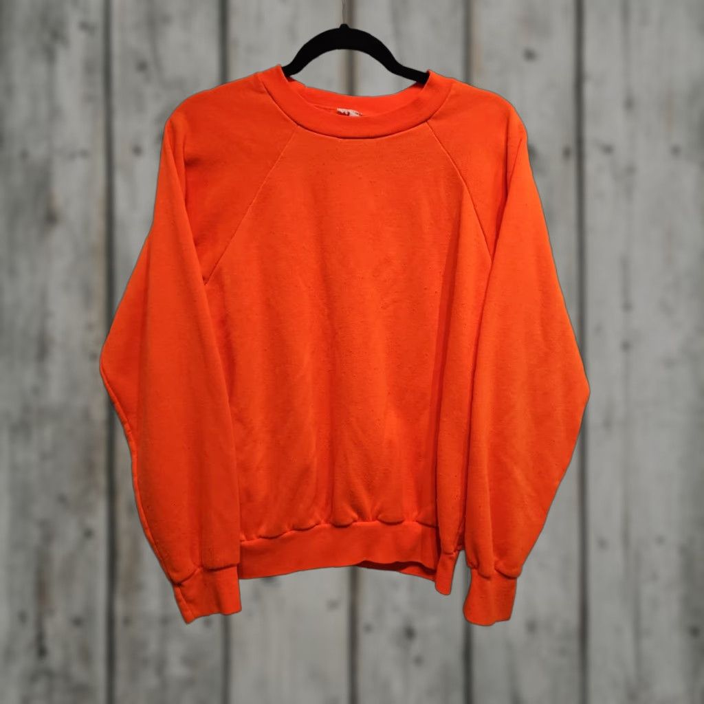 Vintage Vtg Blaze Orange Raglan Sweatshirt USA 80s Mens Size Medium Hooded Crew Neck Sweatshirt Size US M / EU 48-50 / 2 - 1 Thumbnail