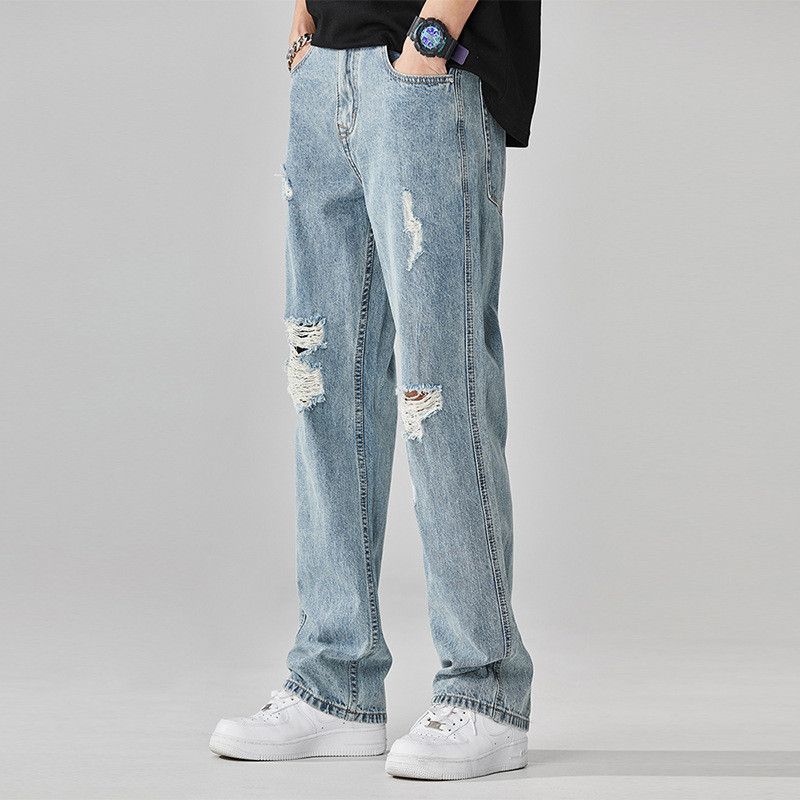 Japanese Brand Men's loose straight leg washed vintage ripped jeans Size US 32 / EU 48 - 2 Thumbnail