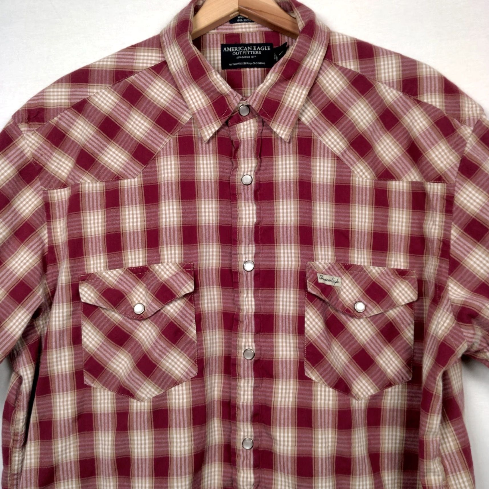 American Eagle Outfitters VINTAGE American Eagle Western Shirt L Men Red Plaid Pearl Snap Short Sleeve Cowboy Rodeo Western Wear Ranchwear—Spread Collar, Button-Up, Cotton Size US L / EU 52-54 / 3 - 3 Thumbnail