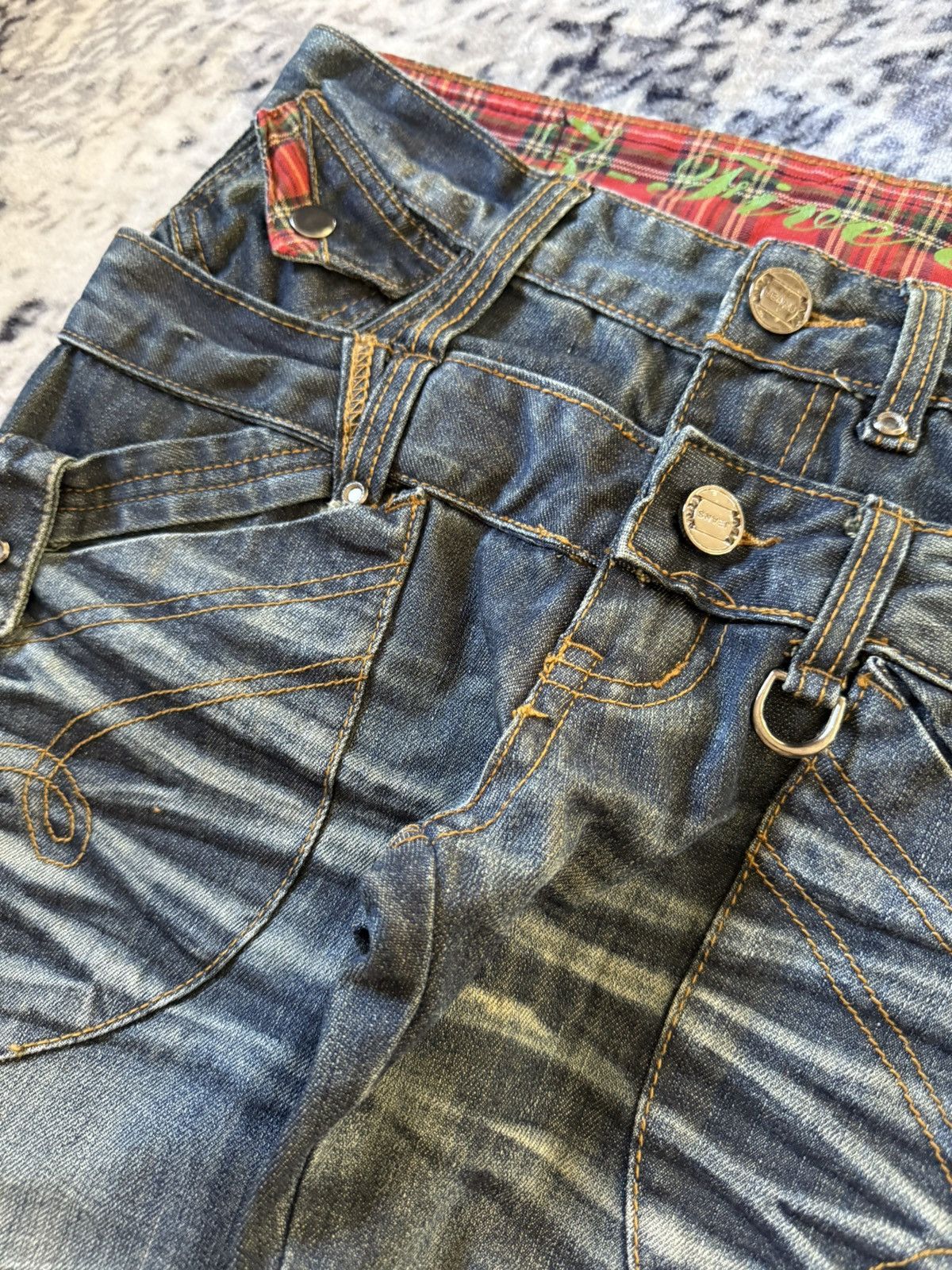 Japanese Brand Vintage Junya Watanabe Tornado Mart Style Double Waist Jeans Size US 30 / EU 46 - 7 Thumbnail