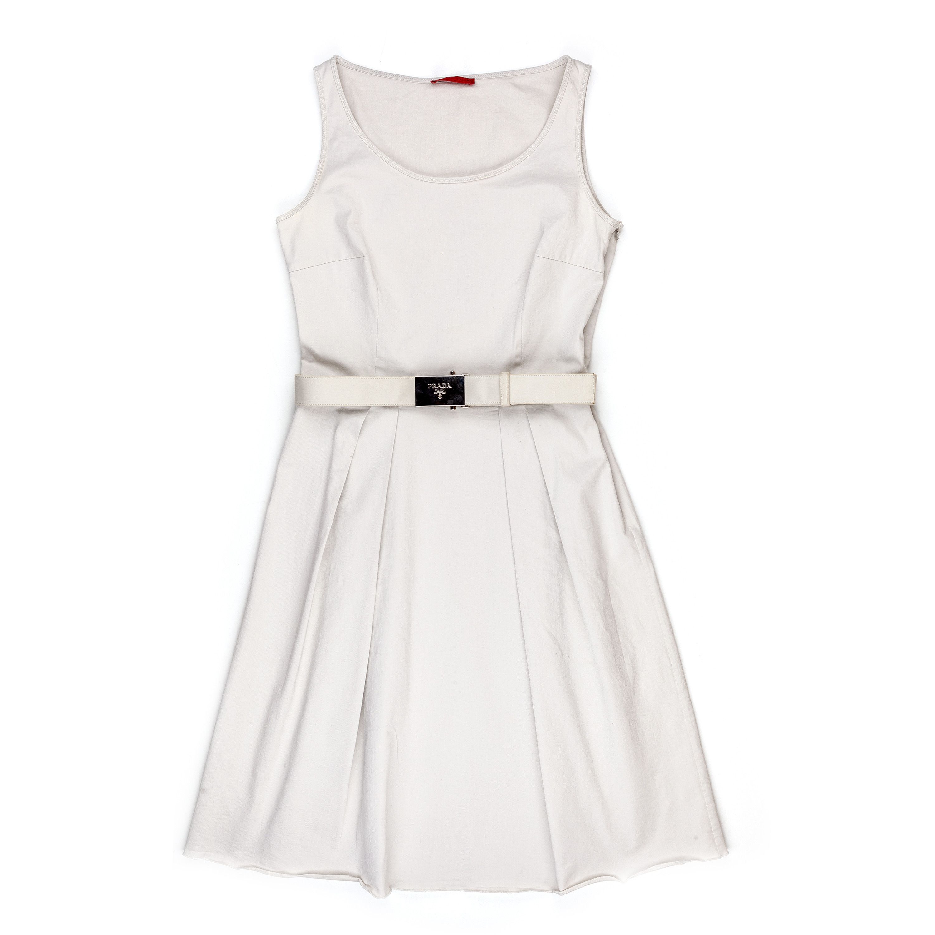 Prada Beige Nylon Fit and Flare Mini Dress with Belt (M)