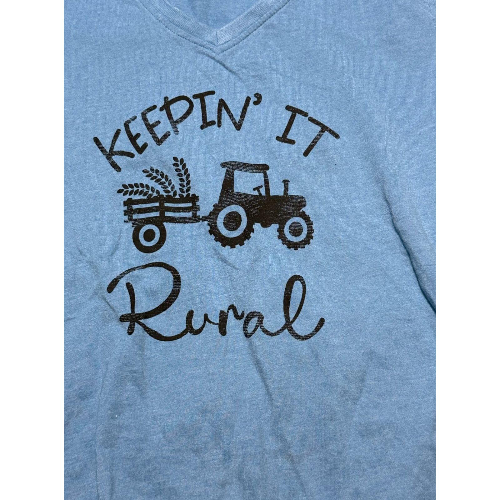 Vintage Heritage Charm Shirts Women's Size Medium Blue V-Neck "Keepin' It Rural" Tractor Womens Size M / US 6-8 / IT 42-44 - 3 Thumbnail