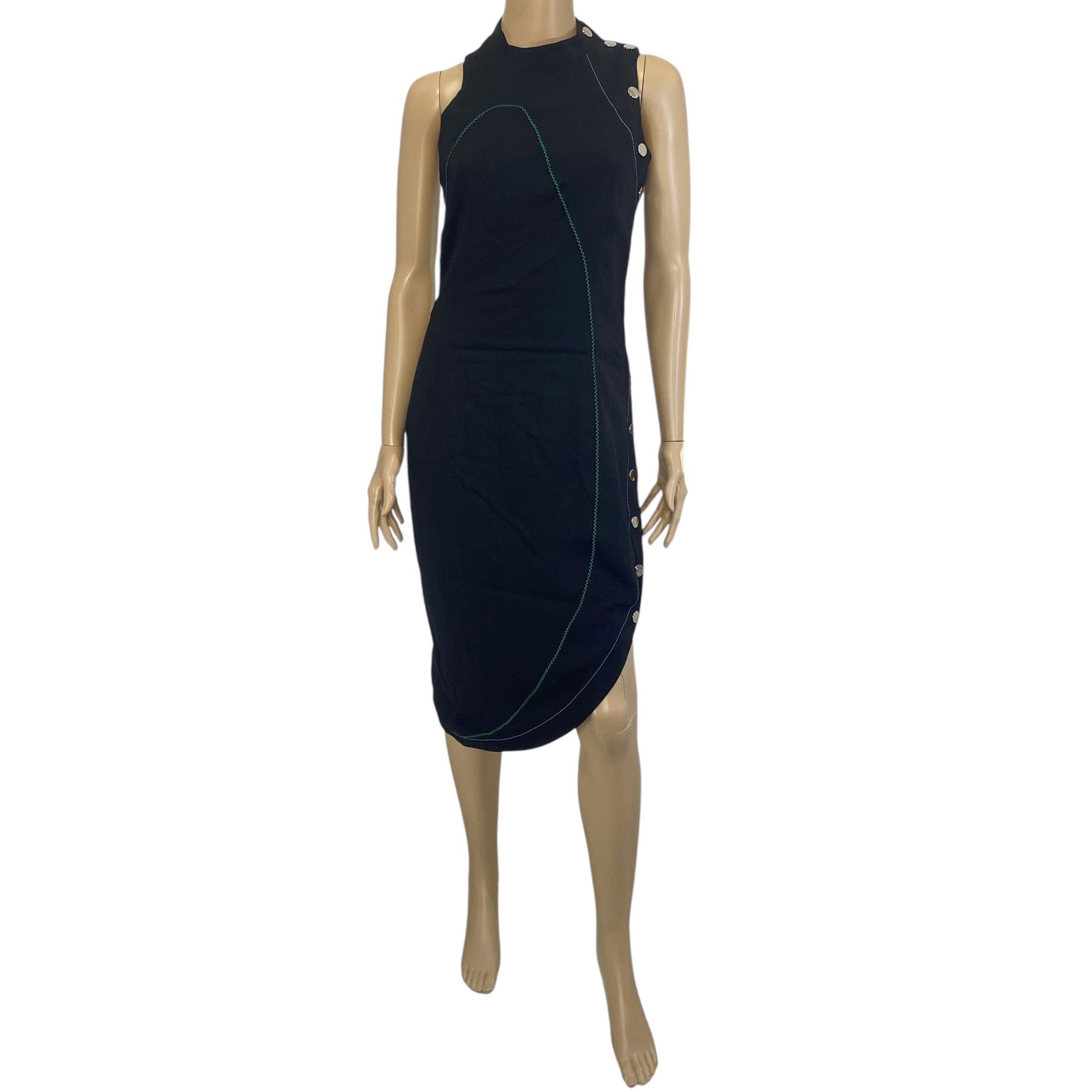 Versace Black Stitch Contrast Asymmetric Midi Dress Size M / US 6-8 / IT 42-44 - 2 Thumbnail