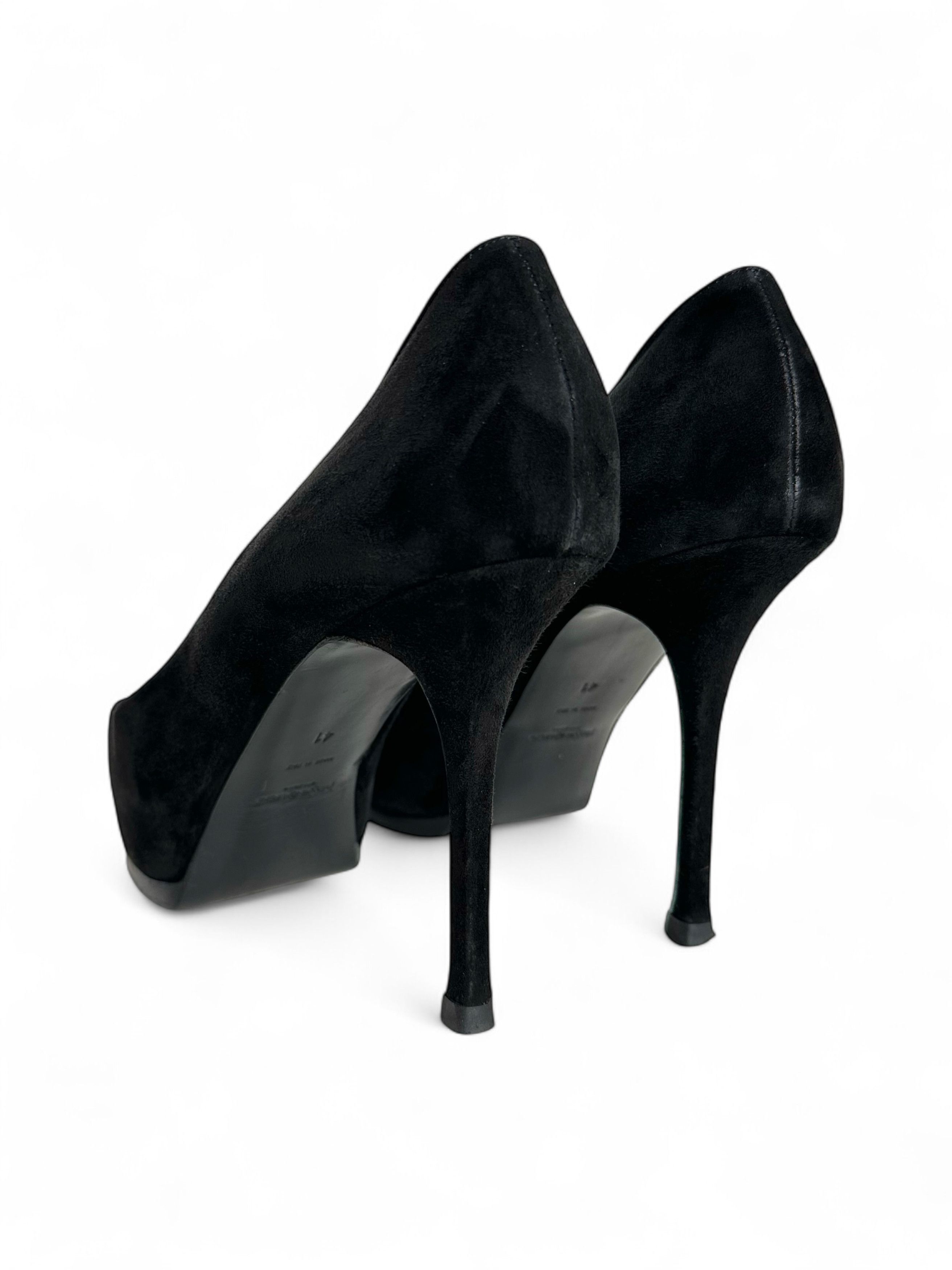 Yves Saint Laurent YSL Black Suede Tribtoo Tribute Platform Pumps Size US 11 / IT 41 - 4 Thumbnail