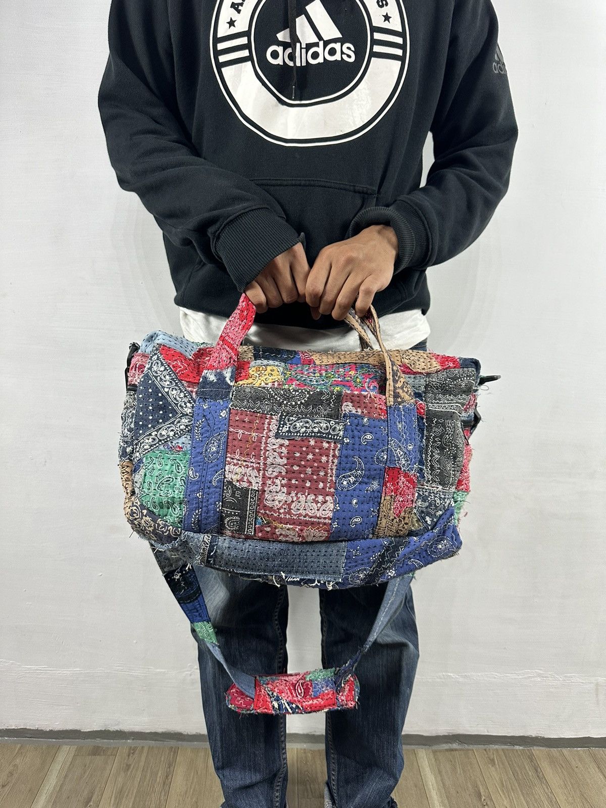 Handmade Custom Made Distressed Patchwork Boro Paisley Sling bag Size ONE SIZE - 12 Thumbnail