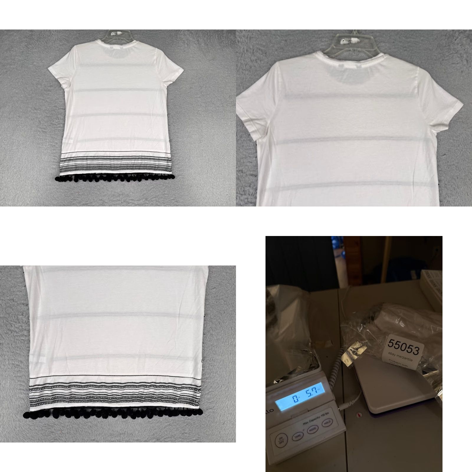 Ralph Lauren Lauren Ralph Lauren Shirt Women Medium White Black Crew Cotton Blend Pompom Trim Size M / US 6-8 / IT 42-44 - 9 Thumbnail