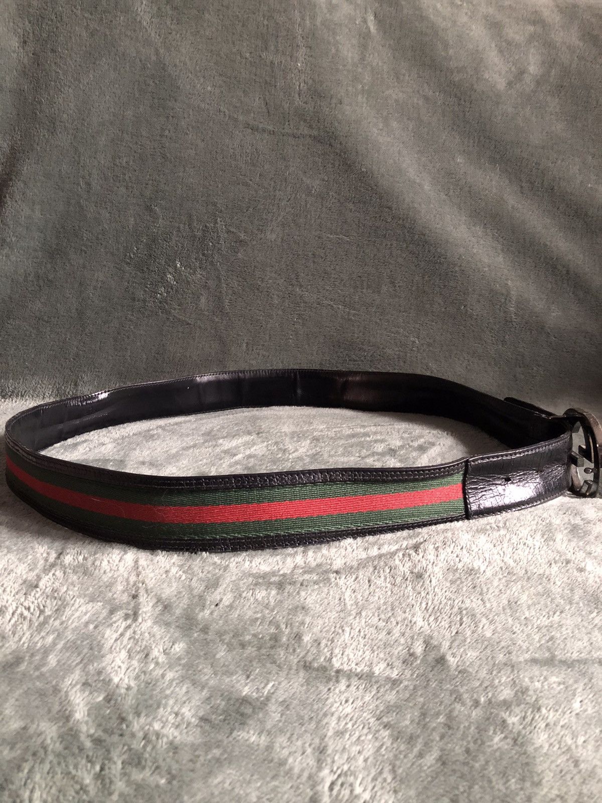 Gucci GUCCI Mens Leather Canvas Strips G Buckle Belt Size 105/42 Size 42 - 10 Thumbnail