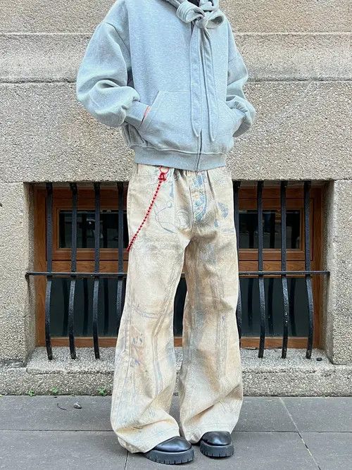 VIBE Painted Print Baggy Wide Leg Jeans Size US 32 / EU 48 - 8 Thumbnail