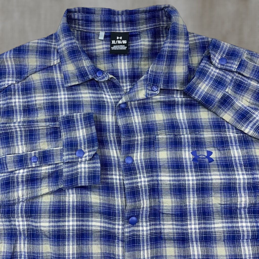 Under Armour Under Armour Shirt Men XL Blue Gray Plaid Flannel Button-Up Snap Front Casual Outdoor Winter Spring Summer Fall Size US XL / EU 56 / 4 - 1 Thumbnail