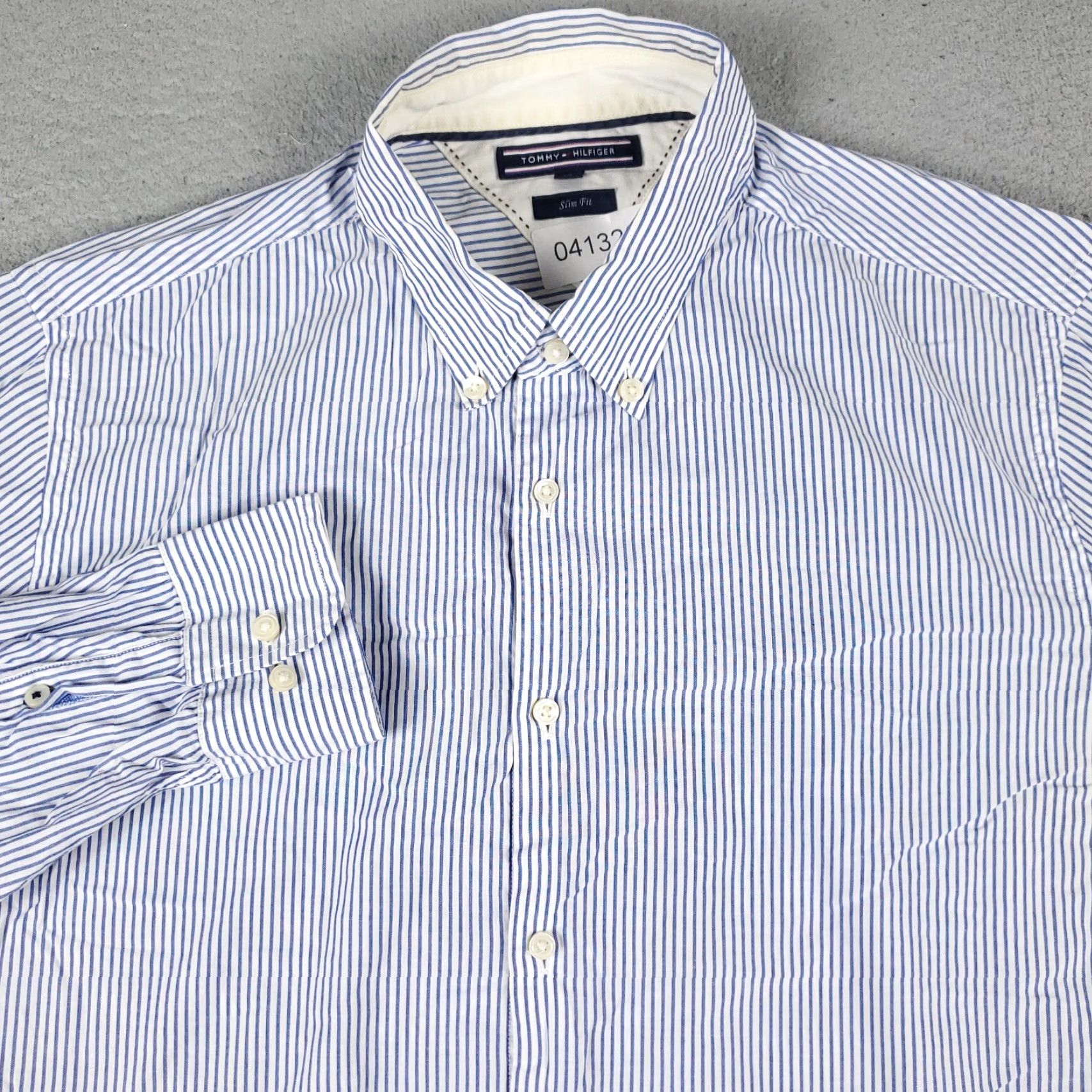 Tommy Hilfiger Tommy Hilfiger Button-Up Shirt Mens XL Blue White Striped Long Sleeve Regular Fit Size US XL / EU 56 / 4 - 2 Thumbnail