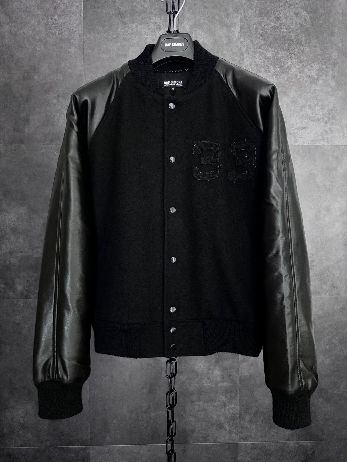 image of Raf Simons Aw2002-2003 Virginia Creeper Varsity Jacket in Black, Men's (Size Large)
