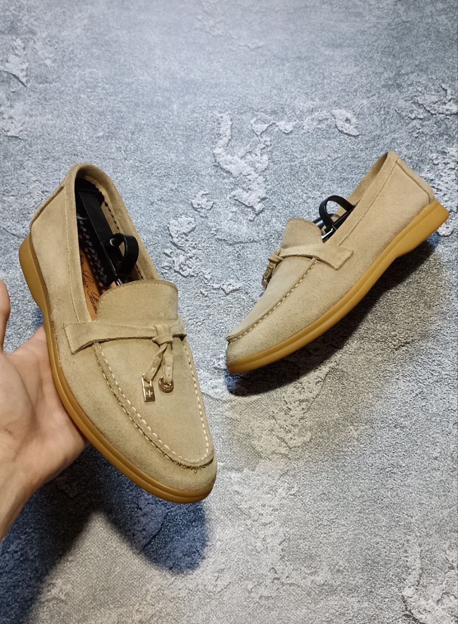 Loro Piana Beige Suede Summer Charms Walk Slip On Loafers