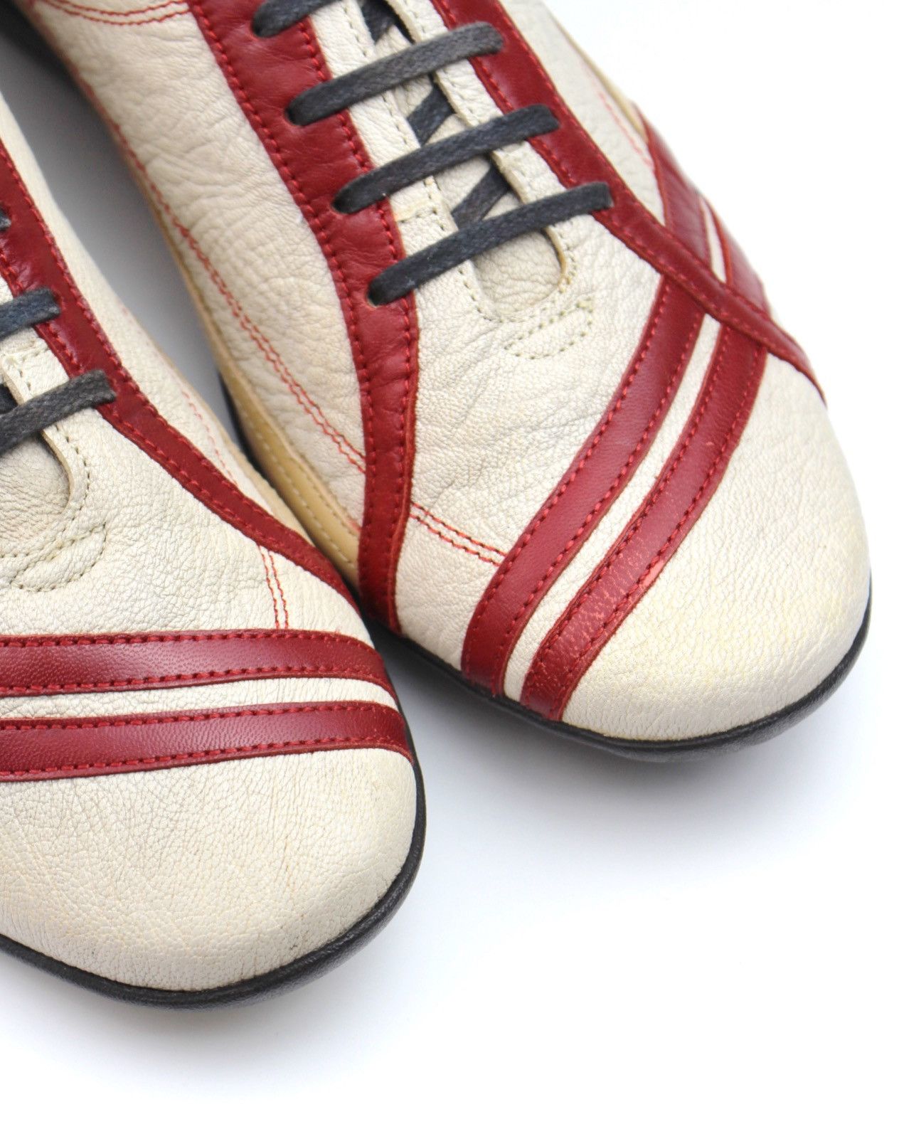 Japanese Brand 2000S HAWKINS CREAM x RED STRIPE PEBBLED LEATHER SNEAKERS Size US 8.5 / EU 41-42 - 6 Thumbnail