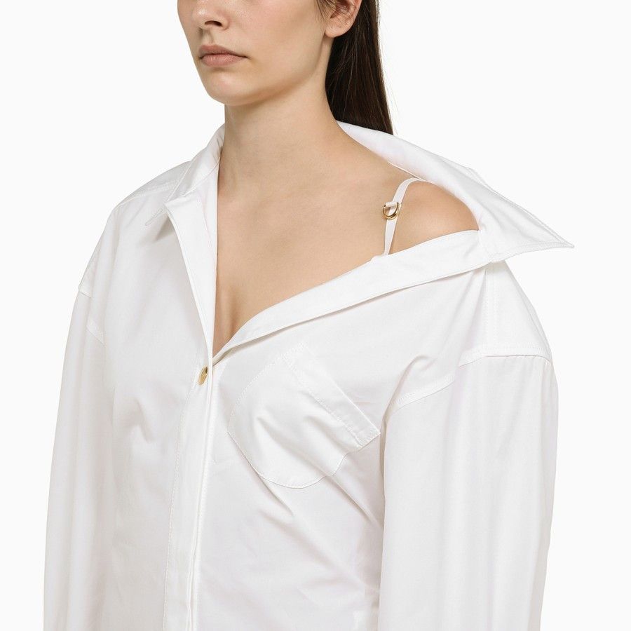 Jacquemus o1d2blof0824 Cotton Mini Chemisier Dress in White Size XS / US 0-2 / IT 36-38 - 4 Thumbnail